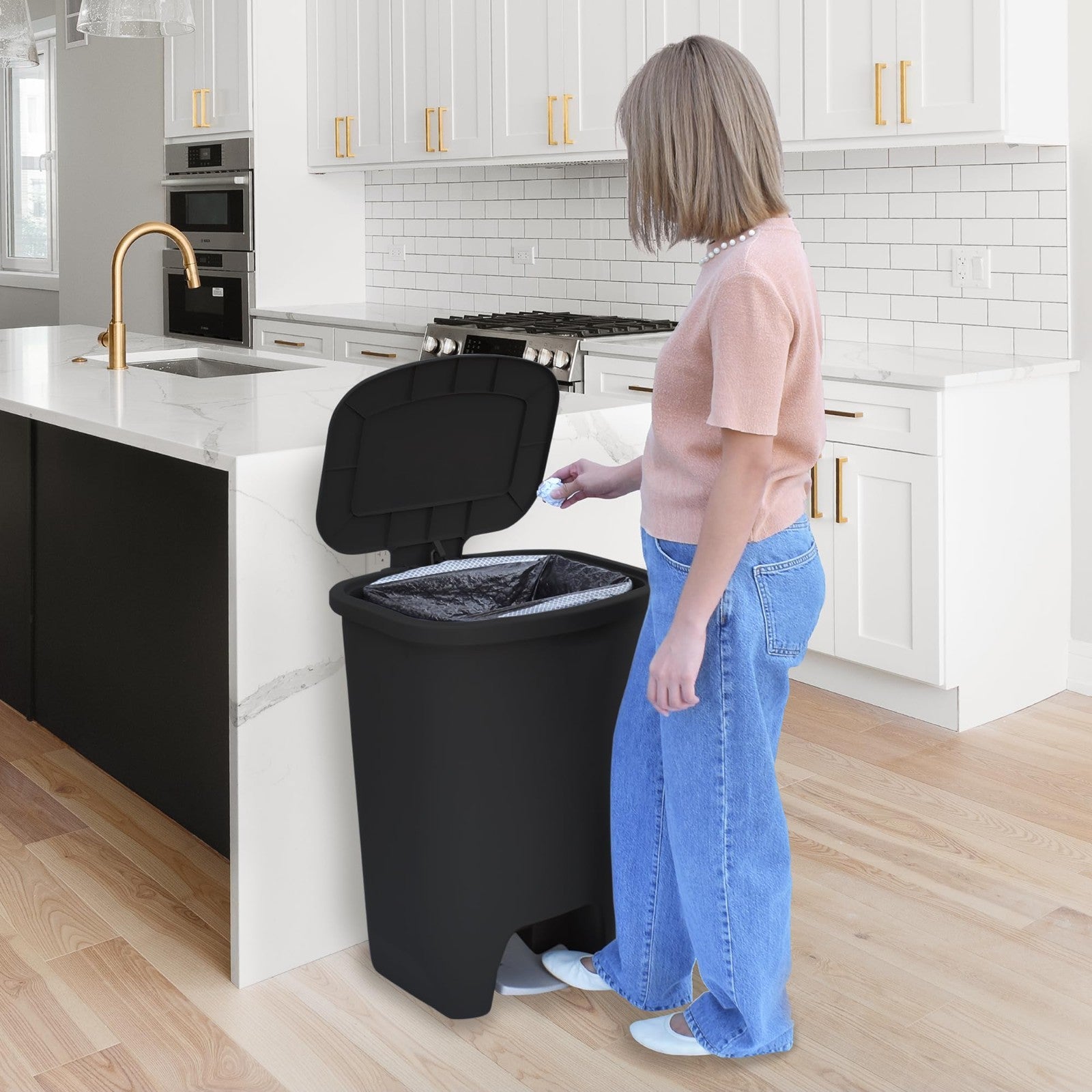 20 Gal Kitchen Trash Can with Clorox Odor Control | Hands-Free Step-On Bin, Blac7