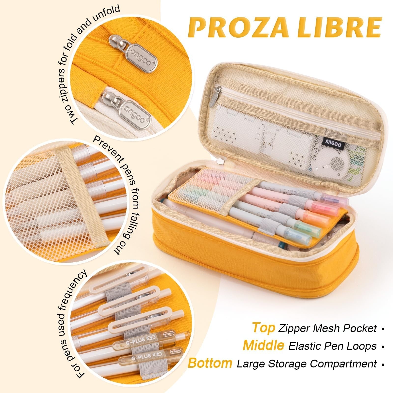Large Capacity Pencil Case   Big Storage Pouch for School, Office, College   Yel4
