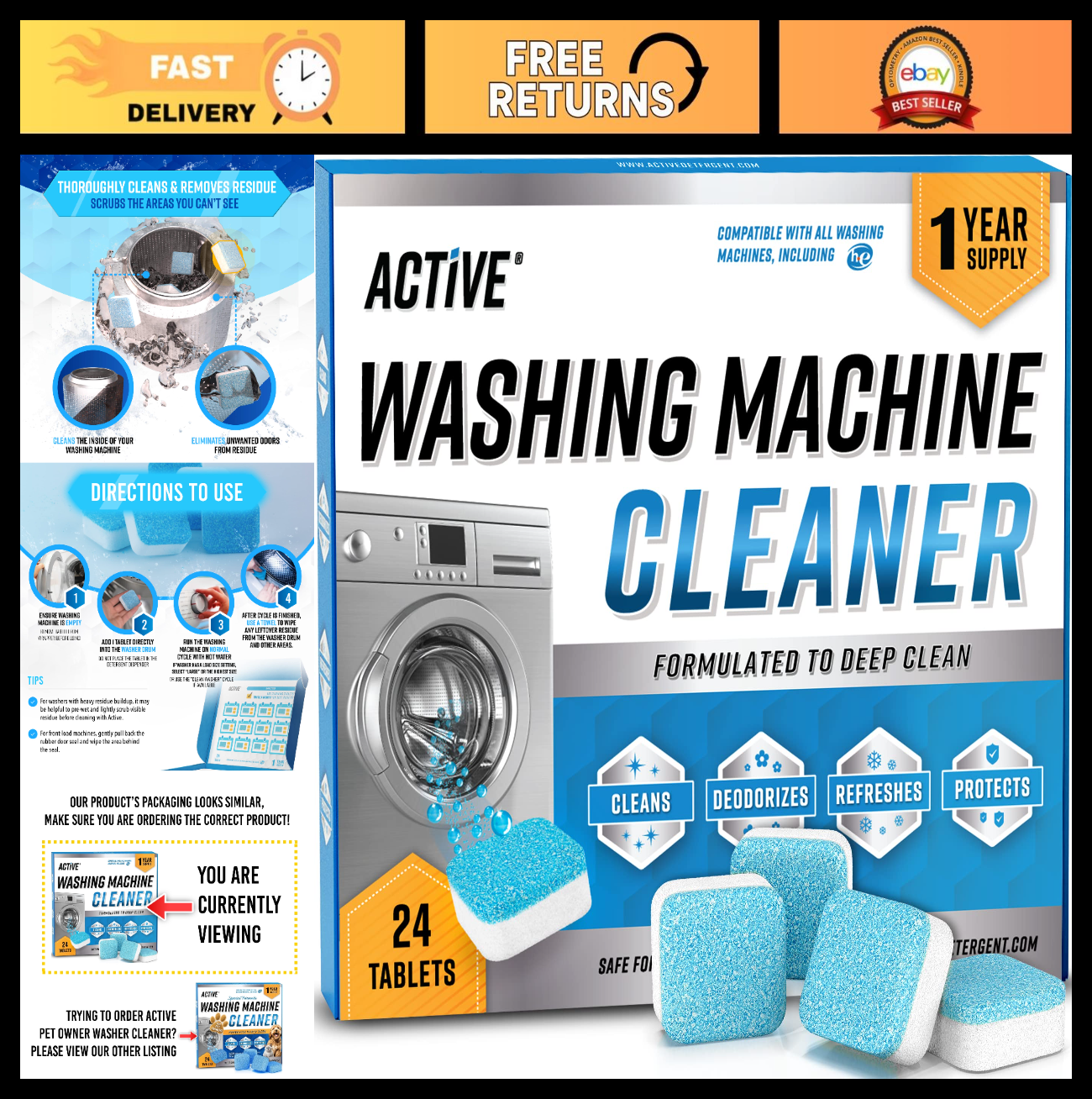 Washing Machine Cleaner Tablets 24 Pack   Deep Clean HE & Top Load Washers, Eco 0