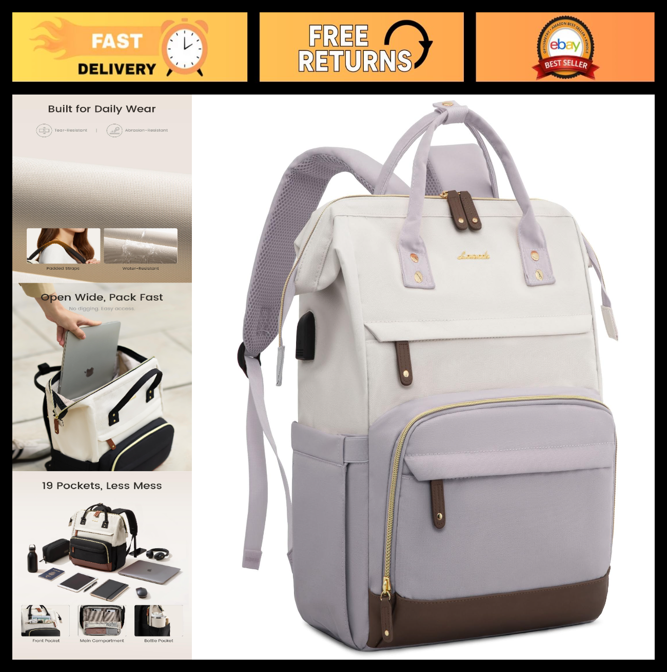 Stylish 15.6" Laptop Backpack for Women, Waterproof College Bookbag, Large Capac0