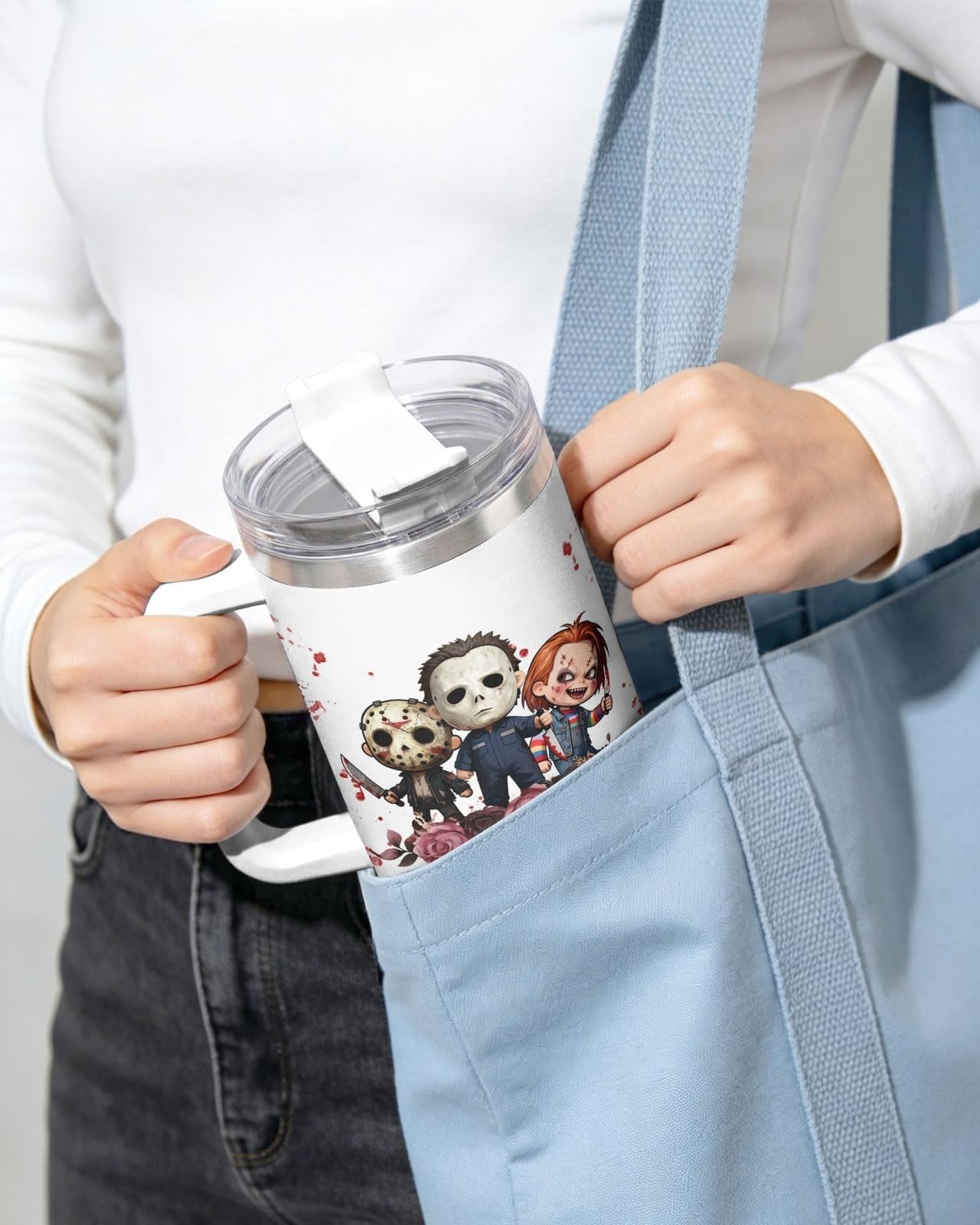 34oz Insulated Stainless Steel Tumbler   Funny Horror Gothic Roses Travel Mug2