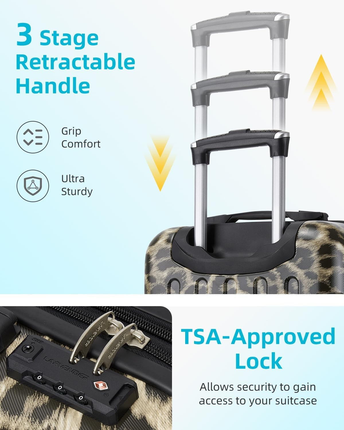 Expandable Carry-On Luggage 22x14x9, Lightweight Hardshell, Cheetah Print, TSA L2