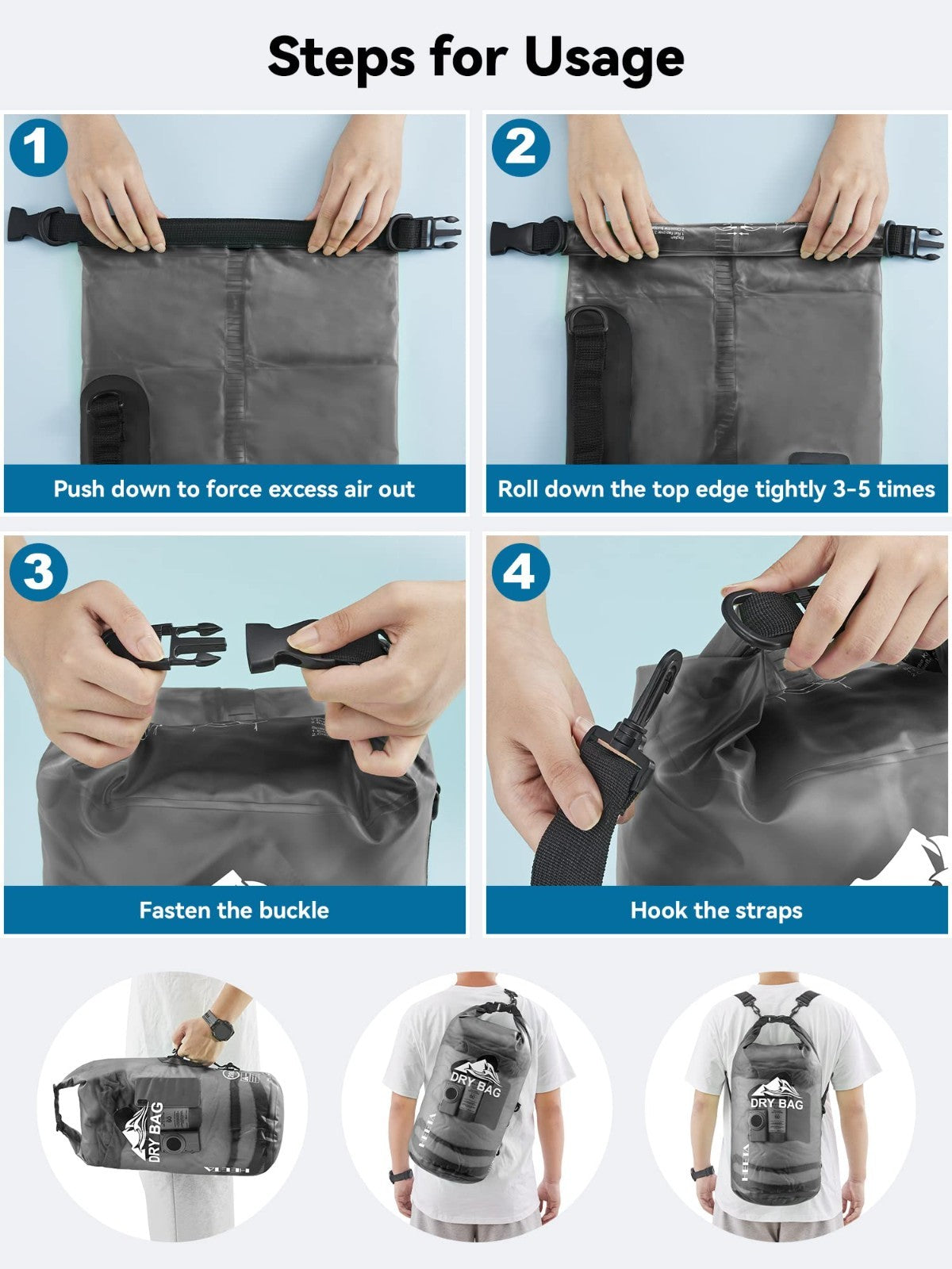 Waterproof Dry Bag for Travel, Kayaking, Boating - Lightweight Roll Top Backpack4