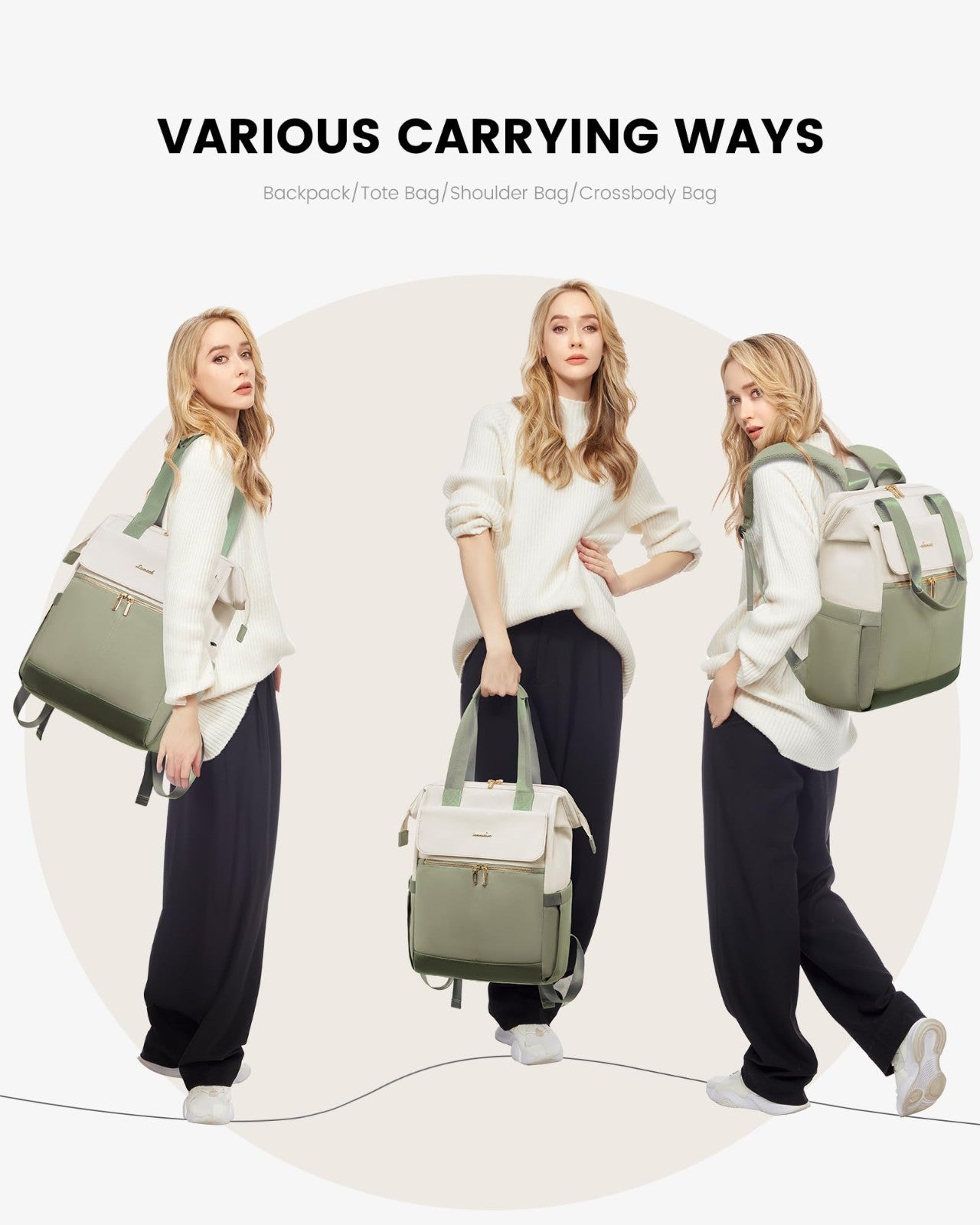 Stylish 15.6" Laptop Backpack for Women, USB Port, Waterproof Travel Bag, 2PCS5