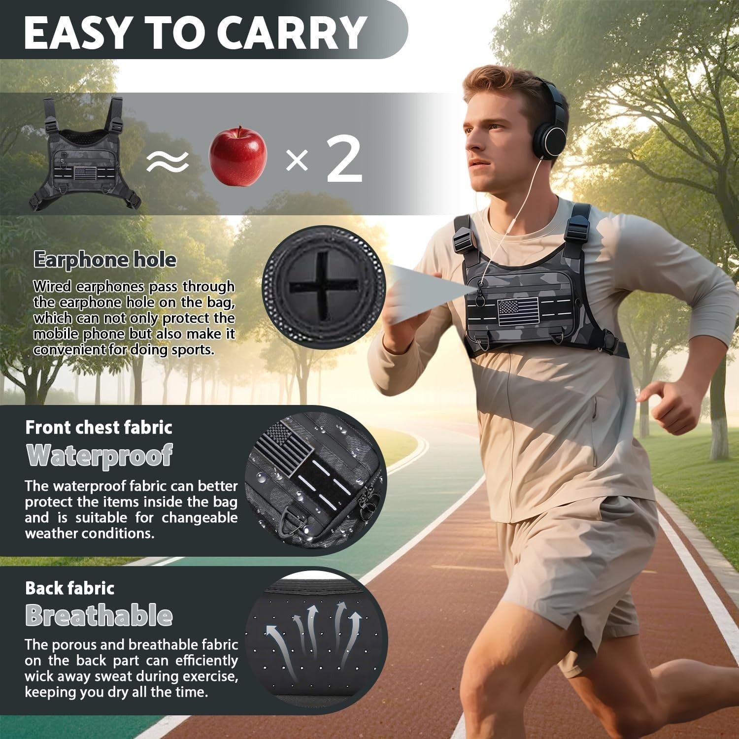 Lightweight Water-Resistant Chest Pack for Running, Cycling & Workouts - Phone H5