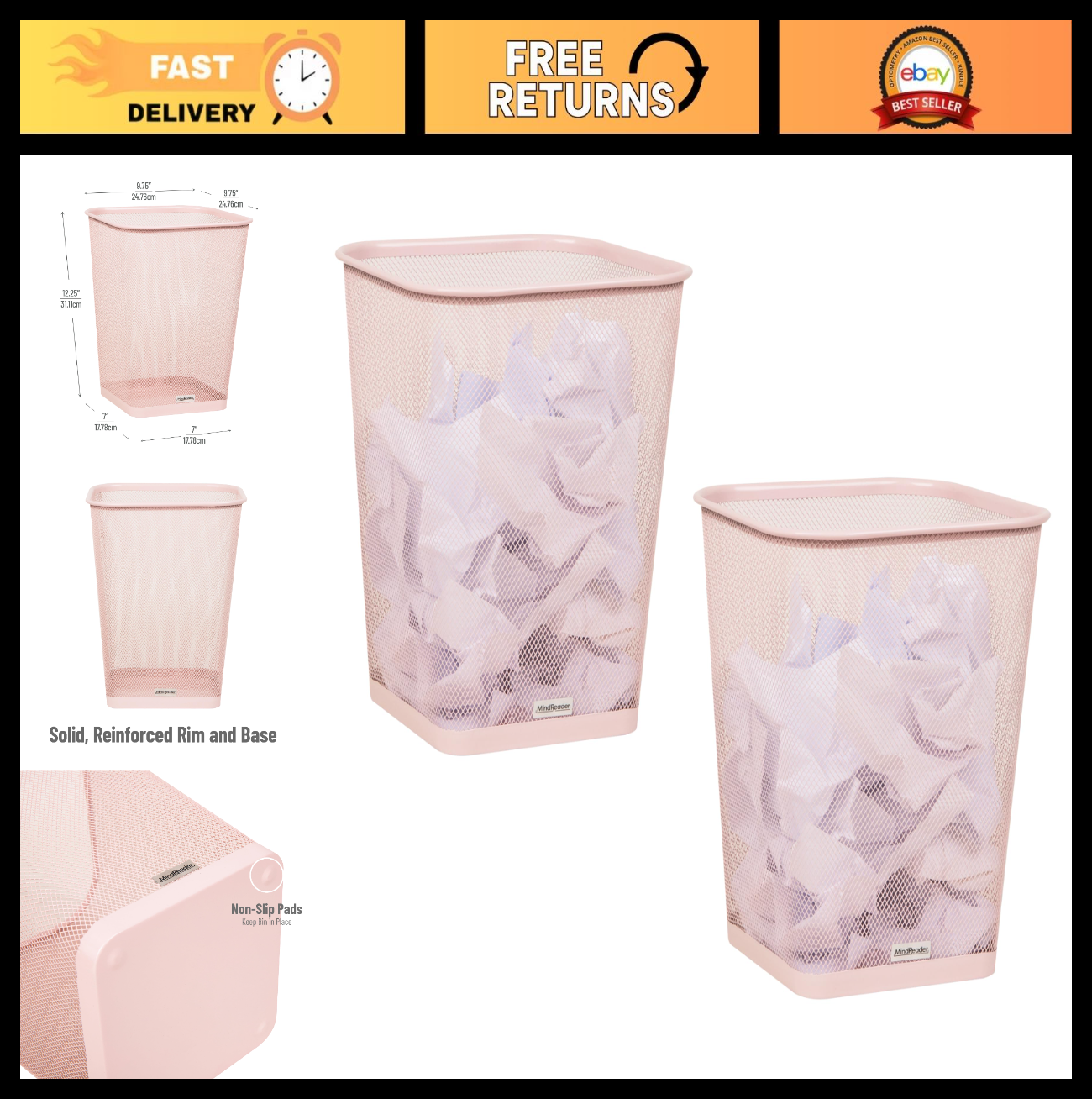 Pink Mesh Trash Can Set of 2, 5 Gallon, Stylish Waste Bins for Home Office0