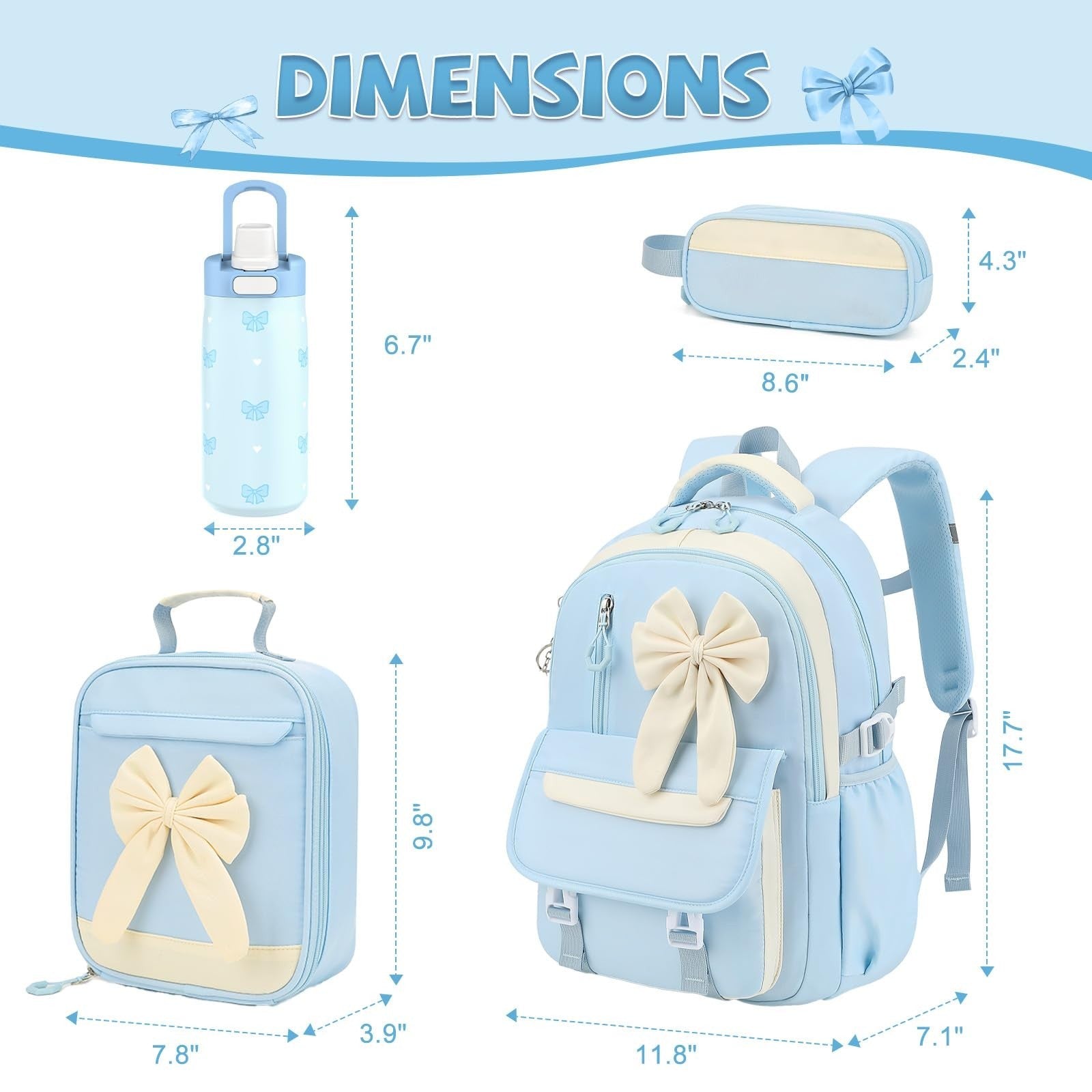 Girls Backpack Set 4PCS   Includes 14oz Water Bottle, Lunch Bag & Pencil Case2