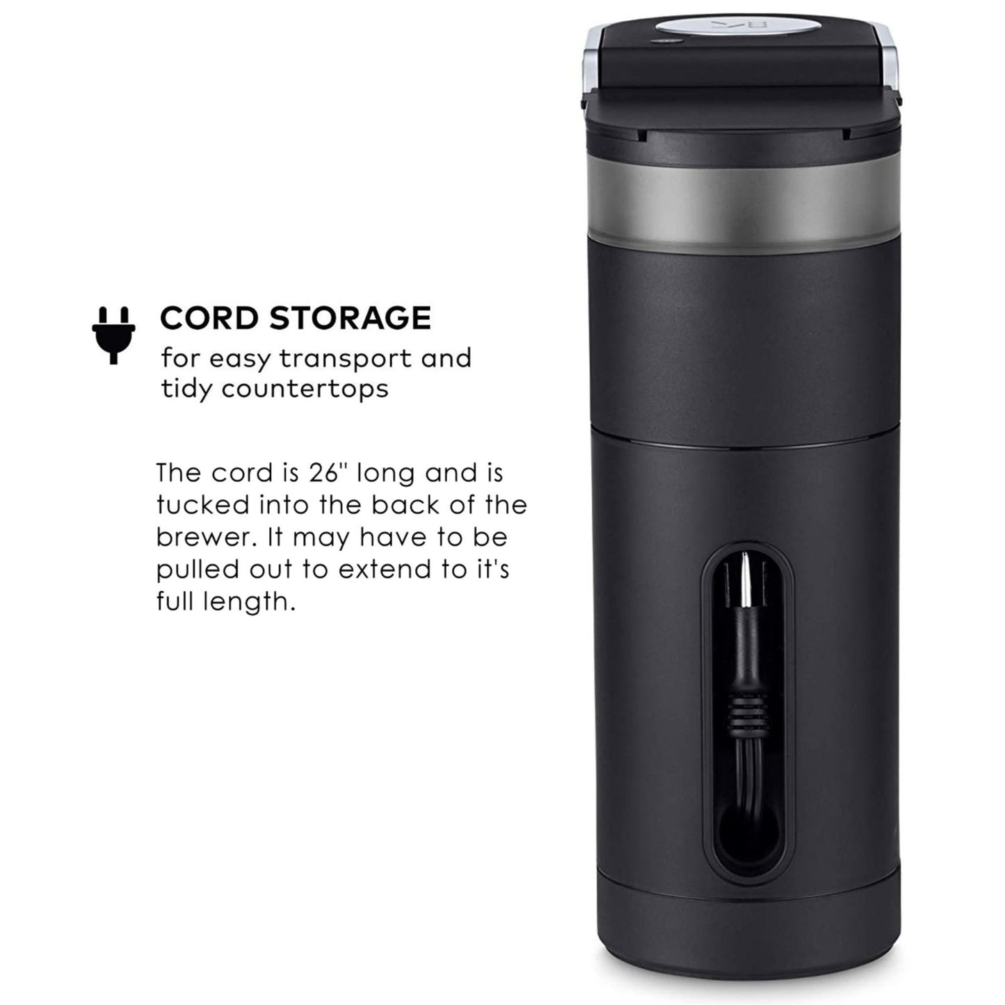 Compact Single Serve Coffee Maker, 6-12oz Brew Size, Cord Storage, Ideal for Sma8