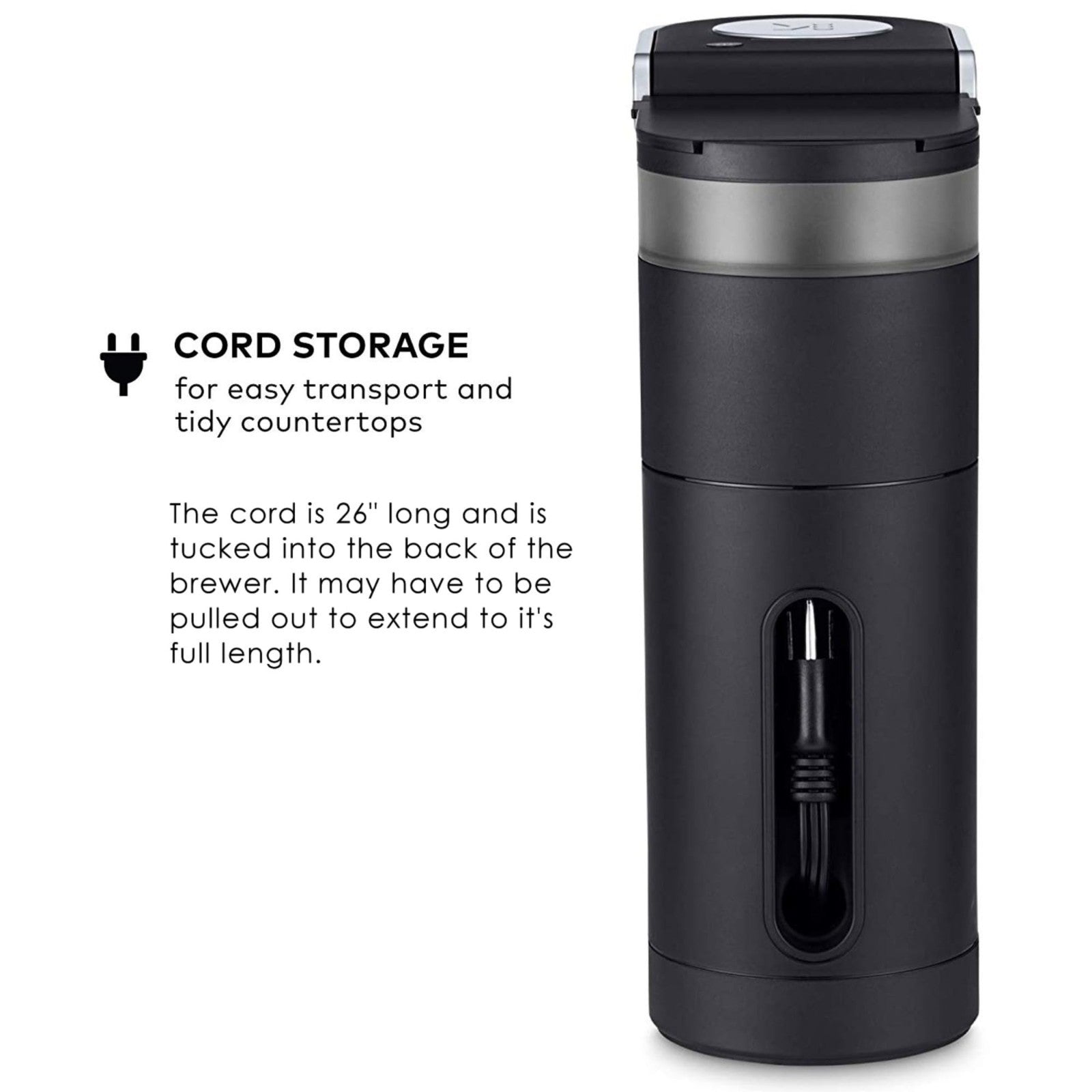 Compact Single Serve Coffee Maker, 6-12oz Brew Size, Cord Storage, Ideal for Sma8