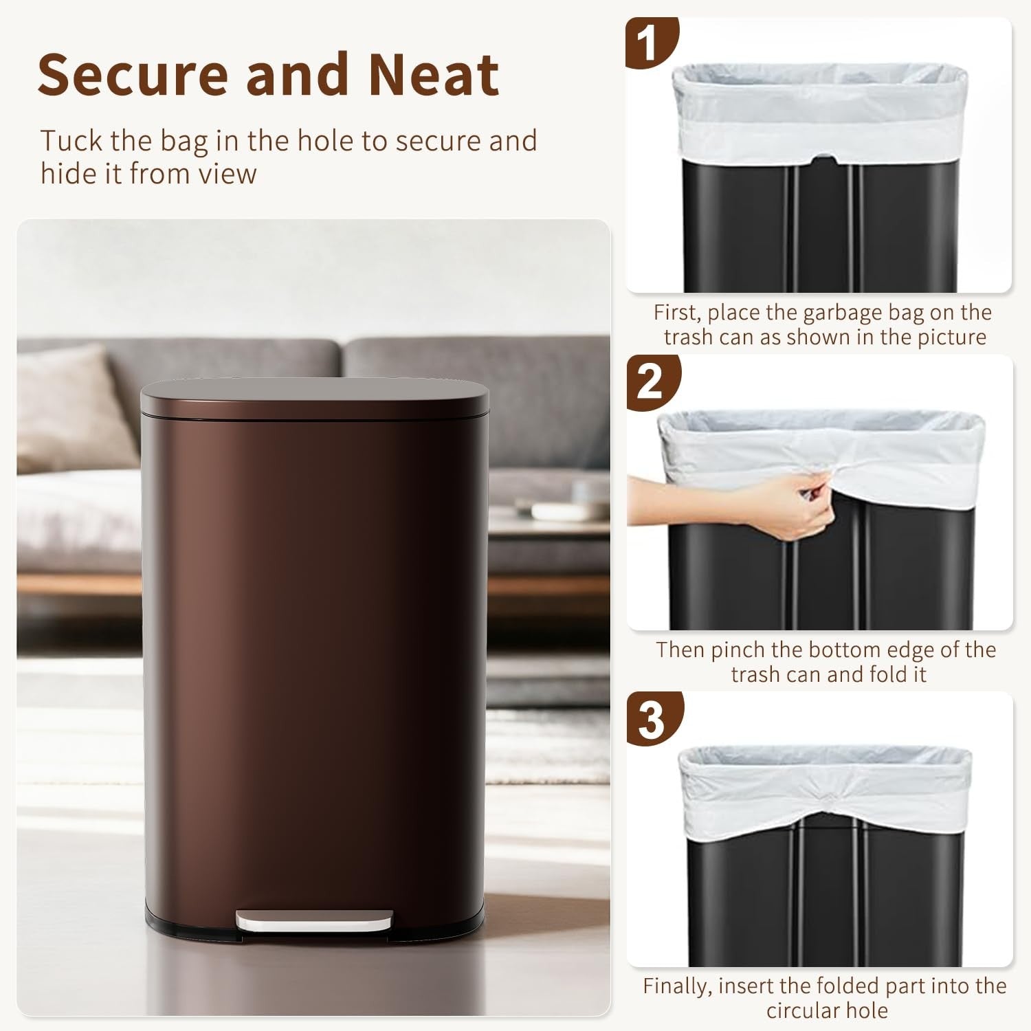 Stainless Steel Trash Can with Lid - 13 Gallon, Removable Inner Bucket, Soft Clo5