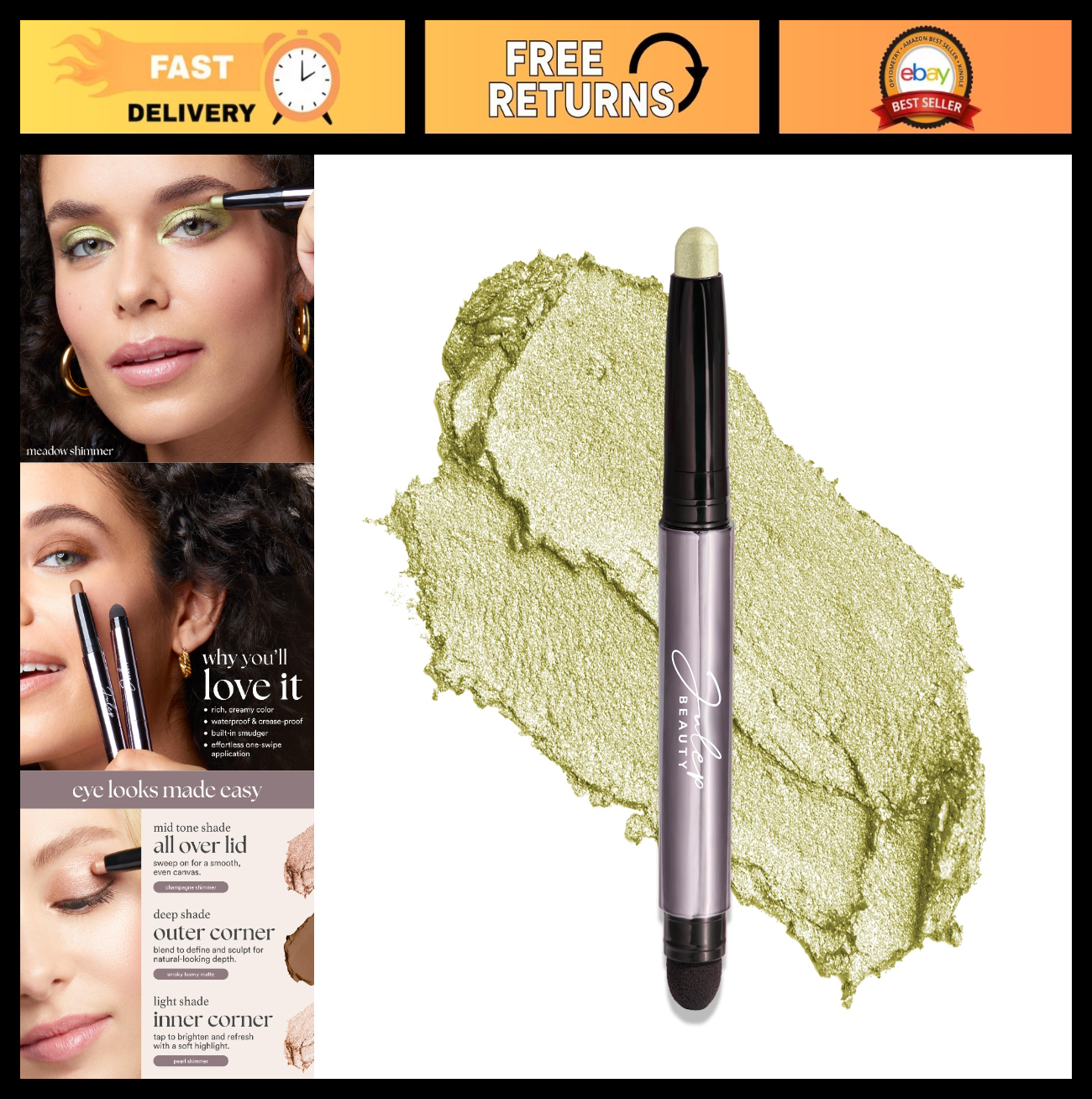 Crème-to-Powder Eyeshadow Stick - Meadow Shimmer, Long-Lasting, Easy Application0