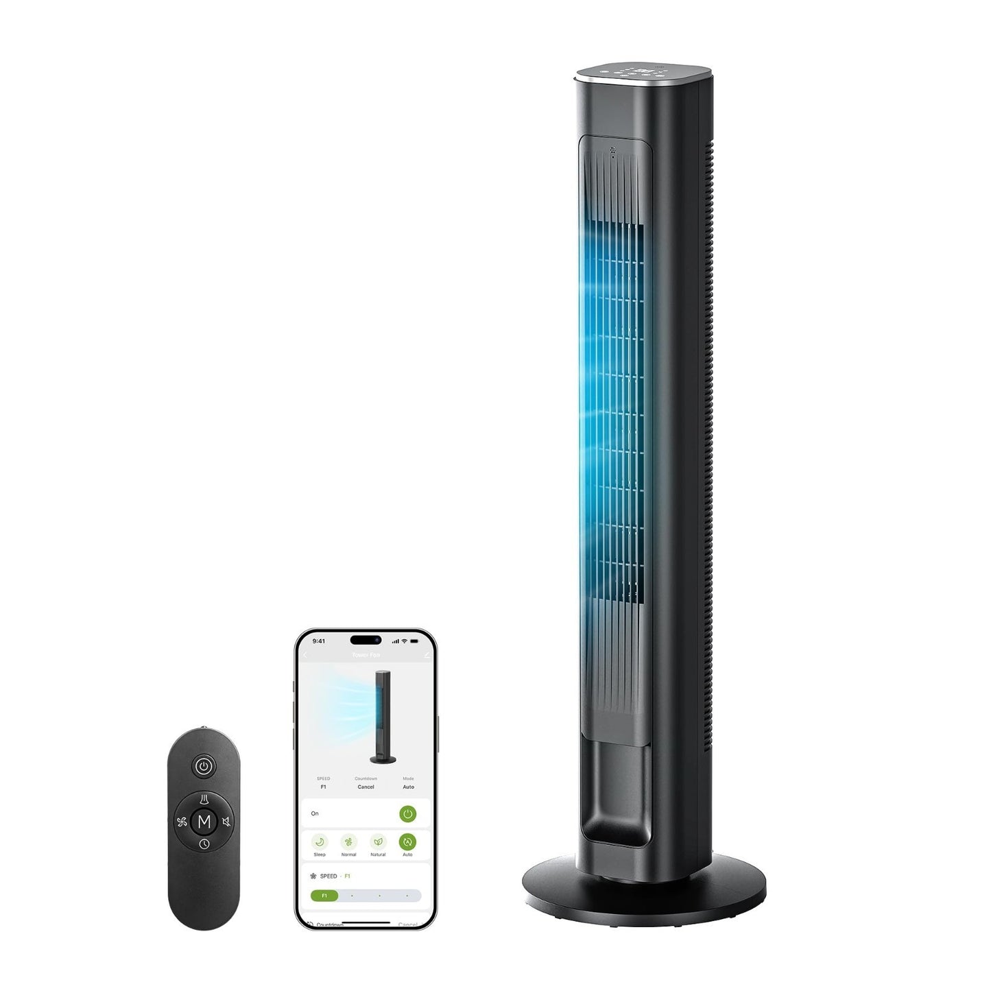 43" Smart Tower Fan   90° Oscillation, 12H Timer, 4 Modes, Quiet 28dB, Remote Co1