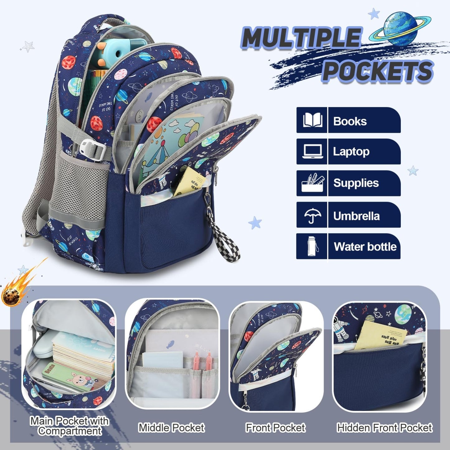 Luminous Boys Backpack Set   3PCS with Lunch Box & Pencil Case, School Gear3