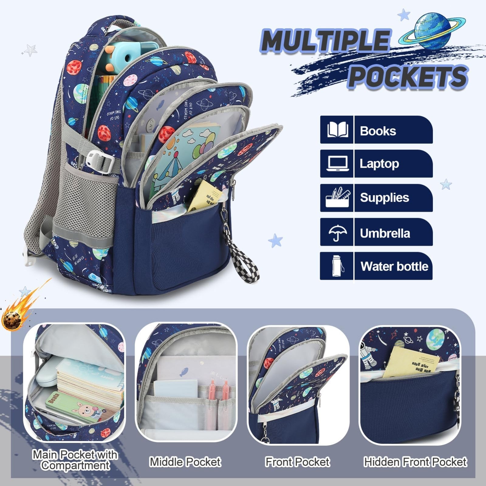 Luminous Boys Backpack Set   3PCS with Lunch Box & Pencil Case, School Gear3