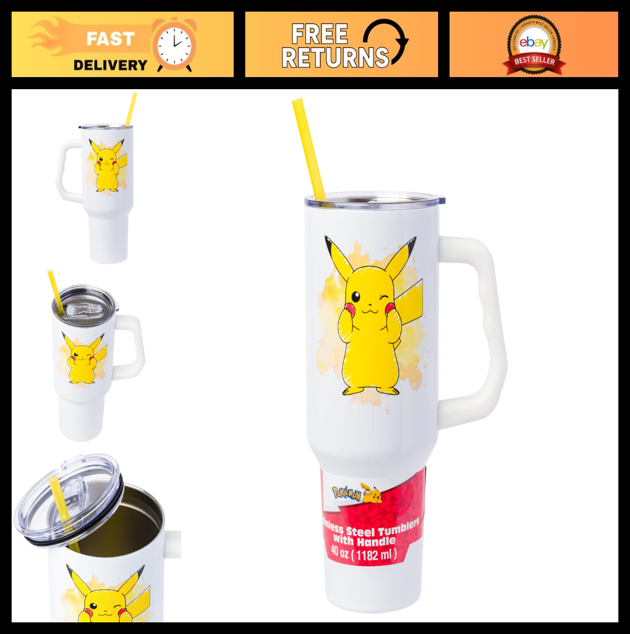 Optimized eBay Title:  "40oz Double Walled Stainless Steel Tumbler with Handle0