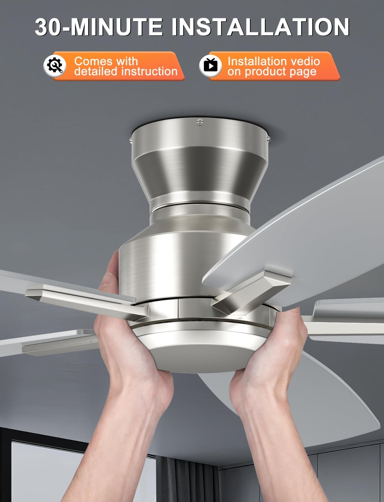 52'' Low Profile Ceiling Fan   No Light, Remote/App Control, Quiet DC Motor, 4585