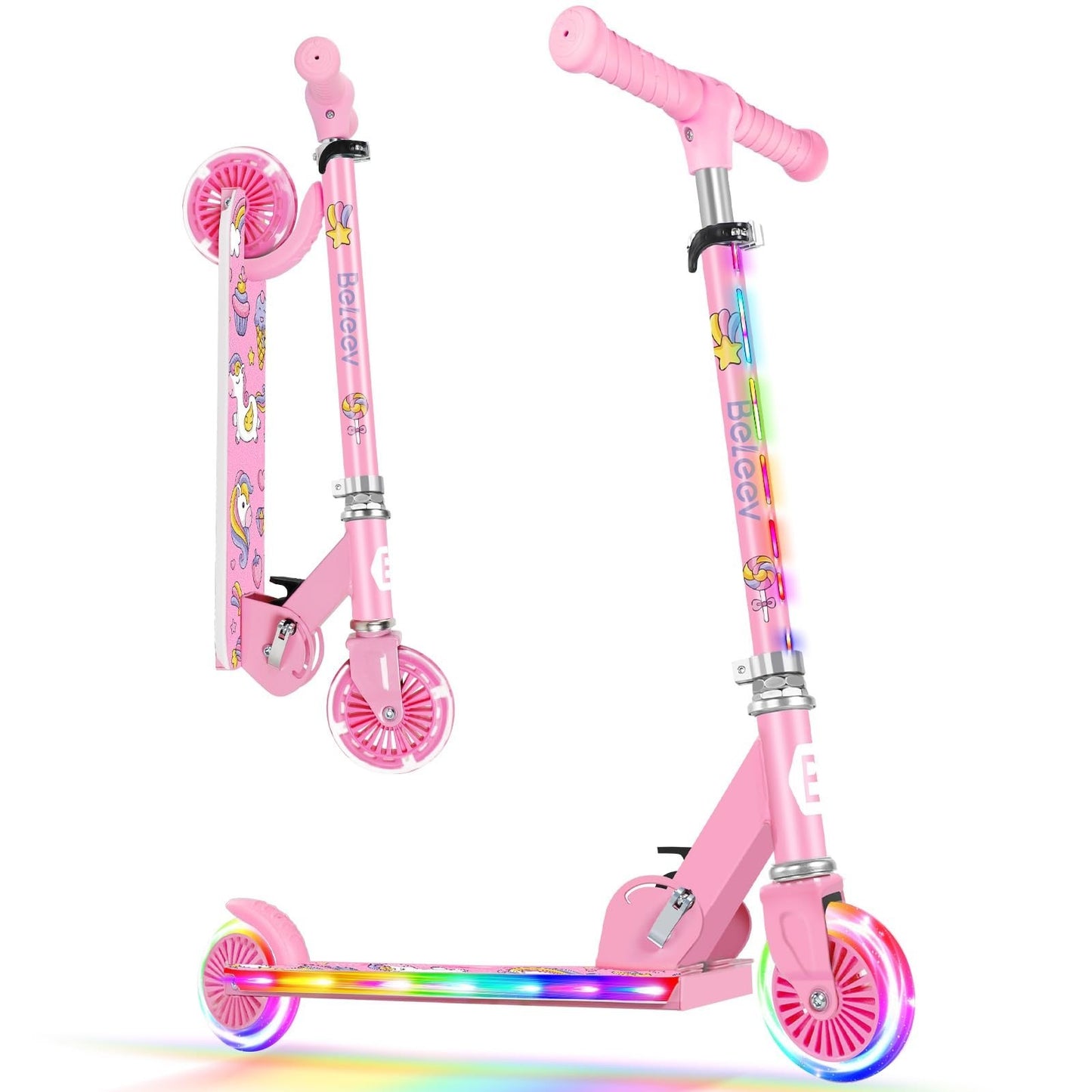 Light-Up Wheels Kids Scooter, 2-Wheel Folding Kick Scooter, Adjustable Height, N1