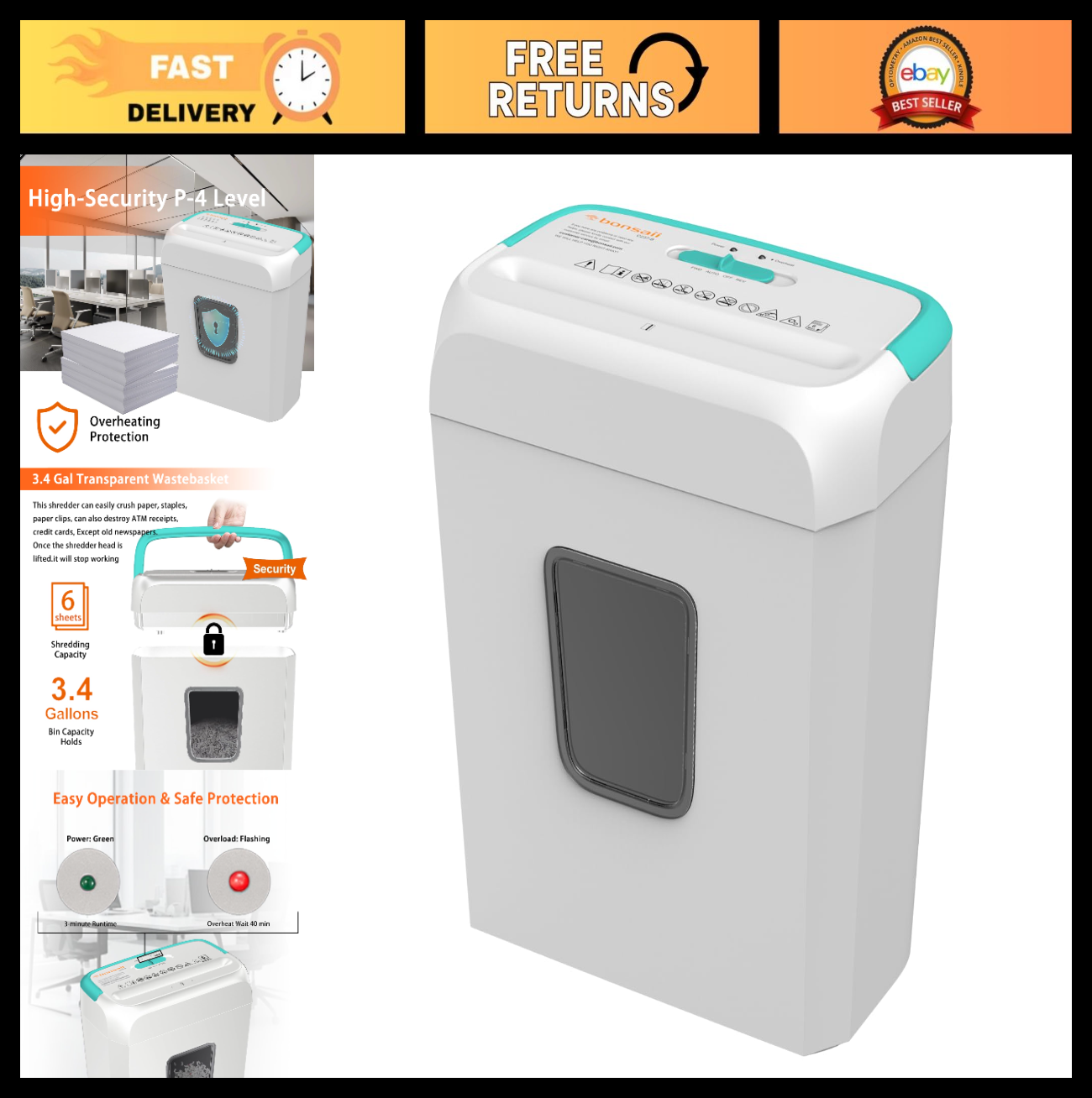 6 Sheet Cross Cut Paper Shredder for Home Office, Credit Card & Staple Shredding0