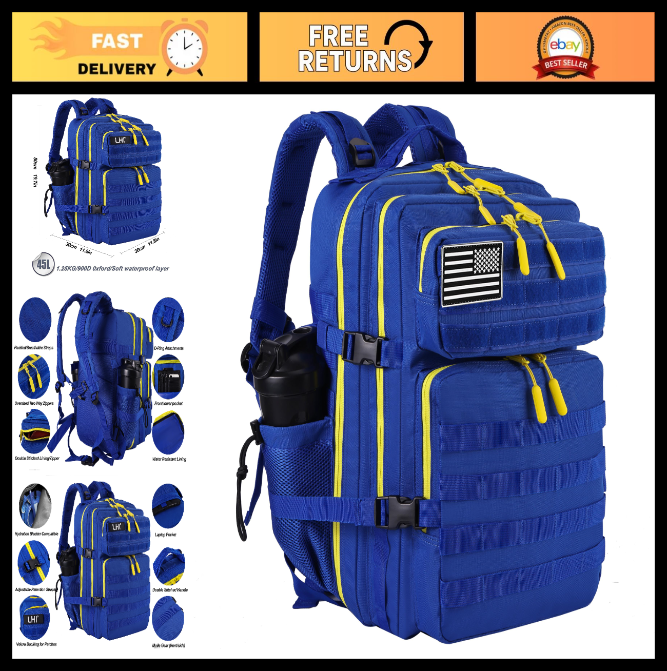 Tactical Military Backpack 45L Assault Pack Rucksack for Men & Women, Molle Syst0