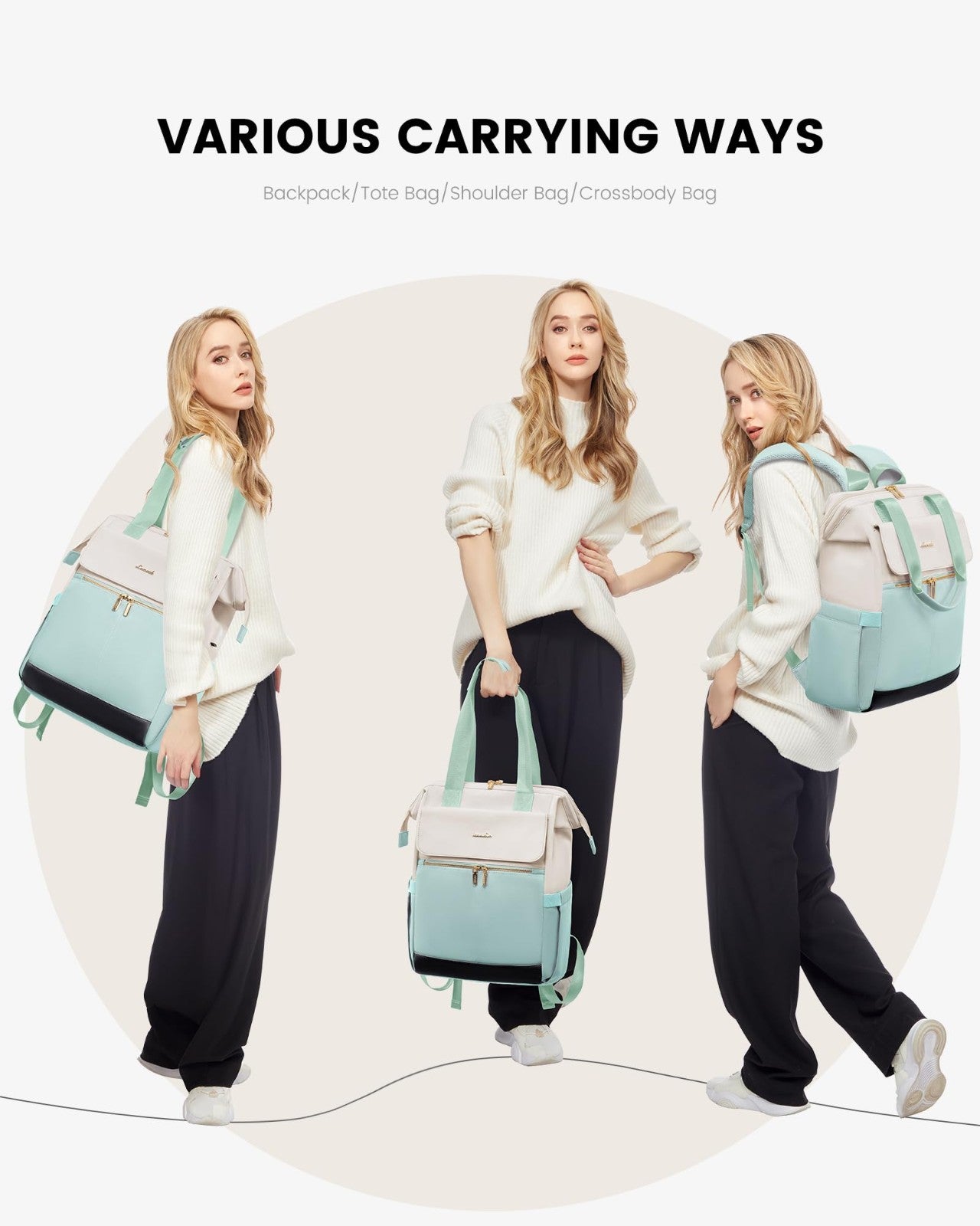 Stylish 15.6" Laptop Backpack for Women, USB Port, Waterproof Travel Bag, 2PCS5