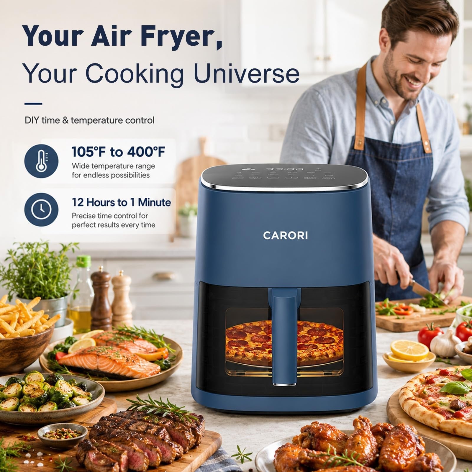 6 Qt Air Fryer with Viewing Window, 12 Cooking Presets, 1700W, Nonstick Basket6
