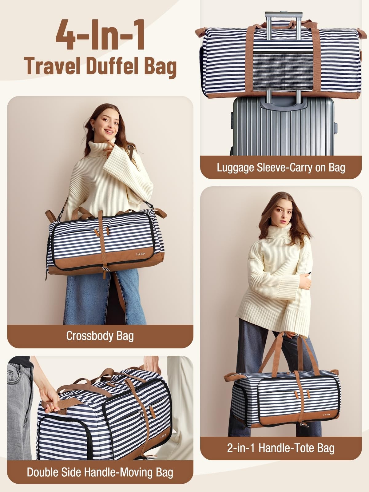 Large 80L Foldable Travel Duffle Bag for Women - Weekend, Hospital, Shoes Compar5