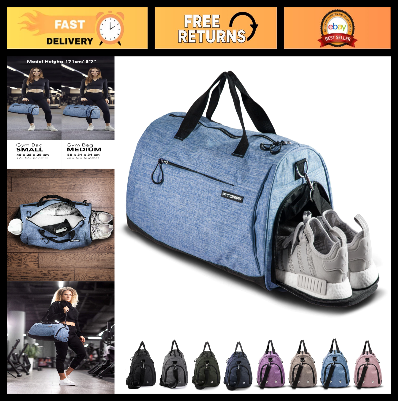Versatile Gym Duffle Bag with Shoe & Wet Compartment for Travel, Sports & Fitnes0