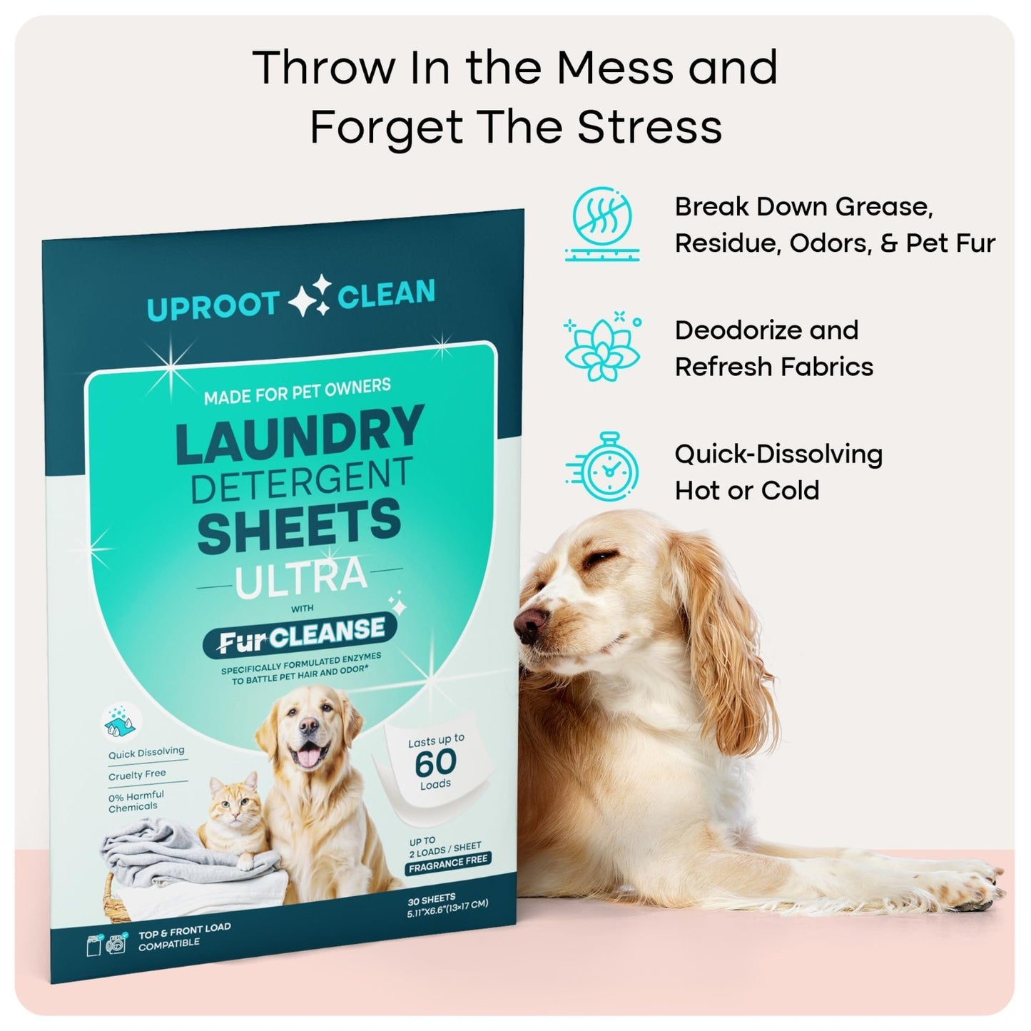Ultra Pet Laundry Detergent Sheets, Unscented, 60 Loads, Travel Pack, Fur & Odor3
