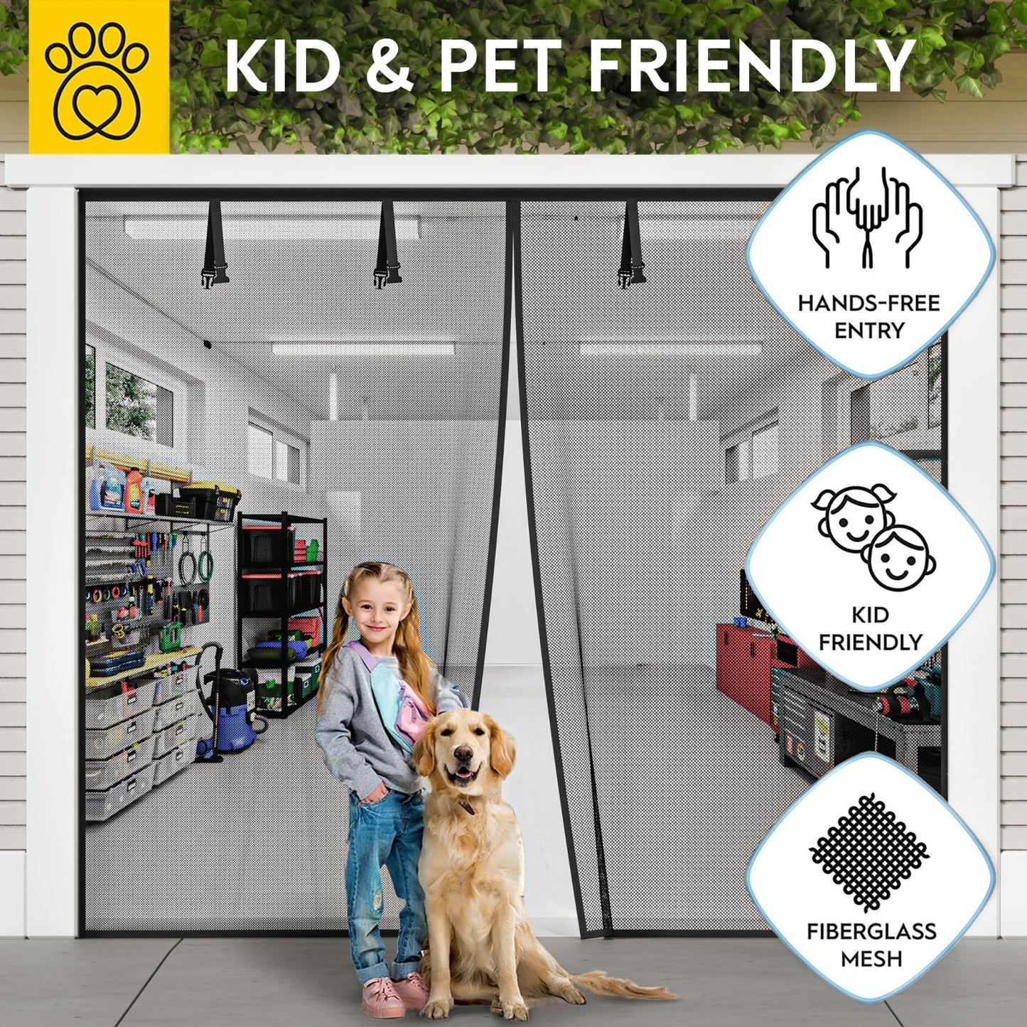 Magnetic Garage Door Screen   Heavy Duty Mesh for 1 Car   Pet & Kid Friendly, 8'4