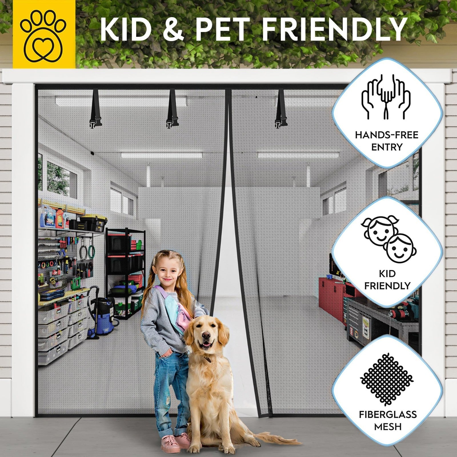 Magnetic Garage Door Screen   Heavy Duty Mesh for 1 Car   Pet & Kid Friendly, 8'4