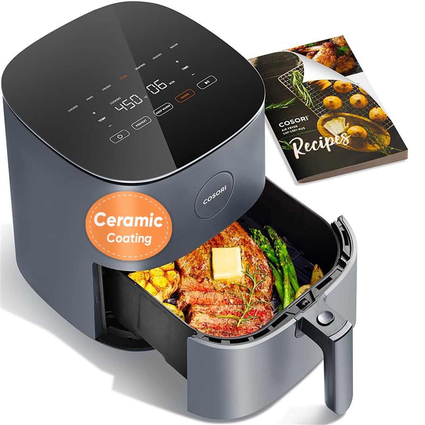 5Qt Air Fryer, 9-in-1 Multi-Cooker, Ceramic Coating, Shake Reminder, 7 Presets,1