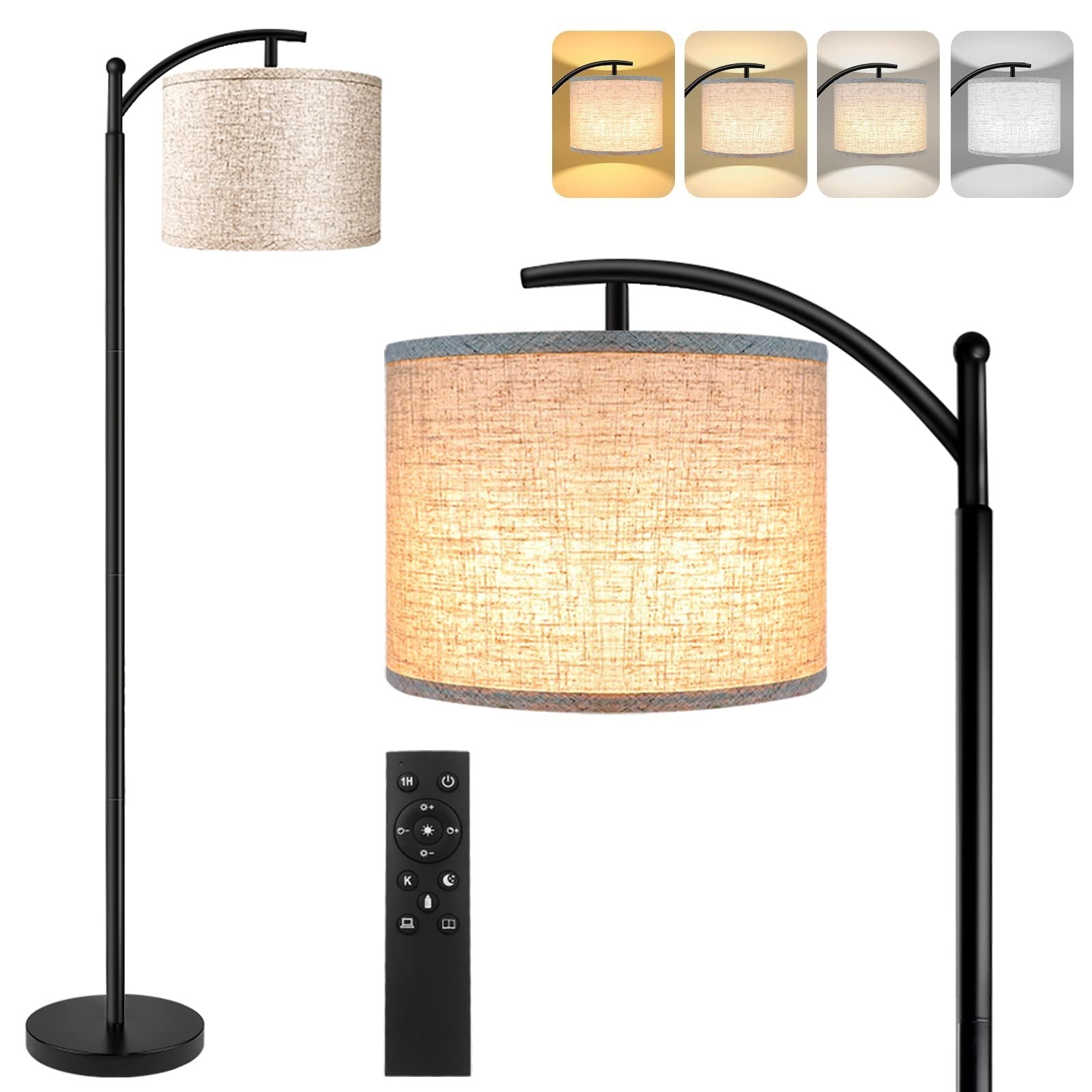 Modern LED Floor Lamp with Remote & Foot Switch, 4 Color Temperatures, Black1
