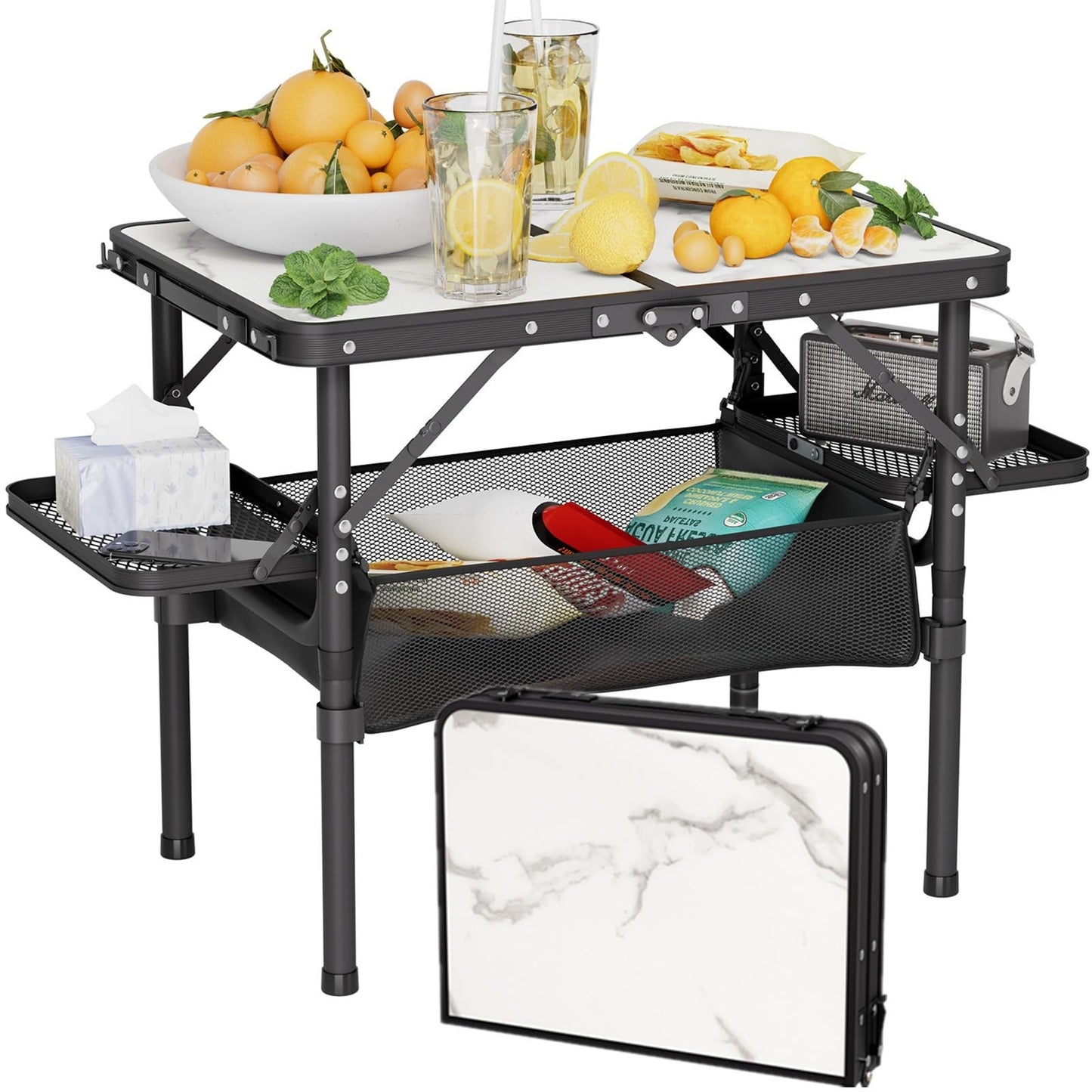 Compact Folding Camping Table 2ft with Storage Bag & Side Racks - Lightweight &1