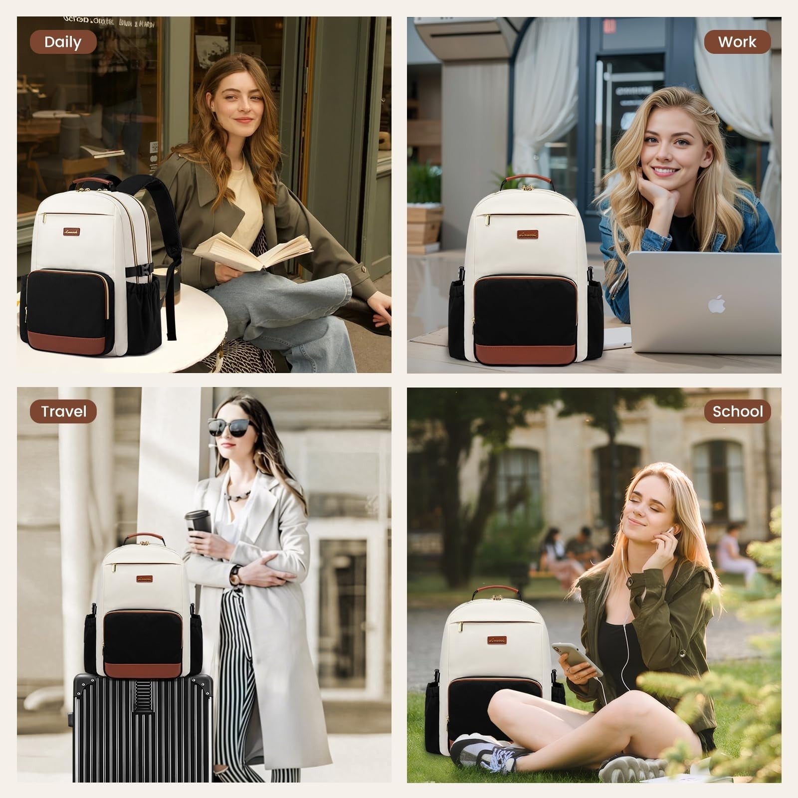 Stylish Leopard Print Laptop Backpack for Women, 15.6" Waterproof Travel Bag, La6