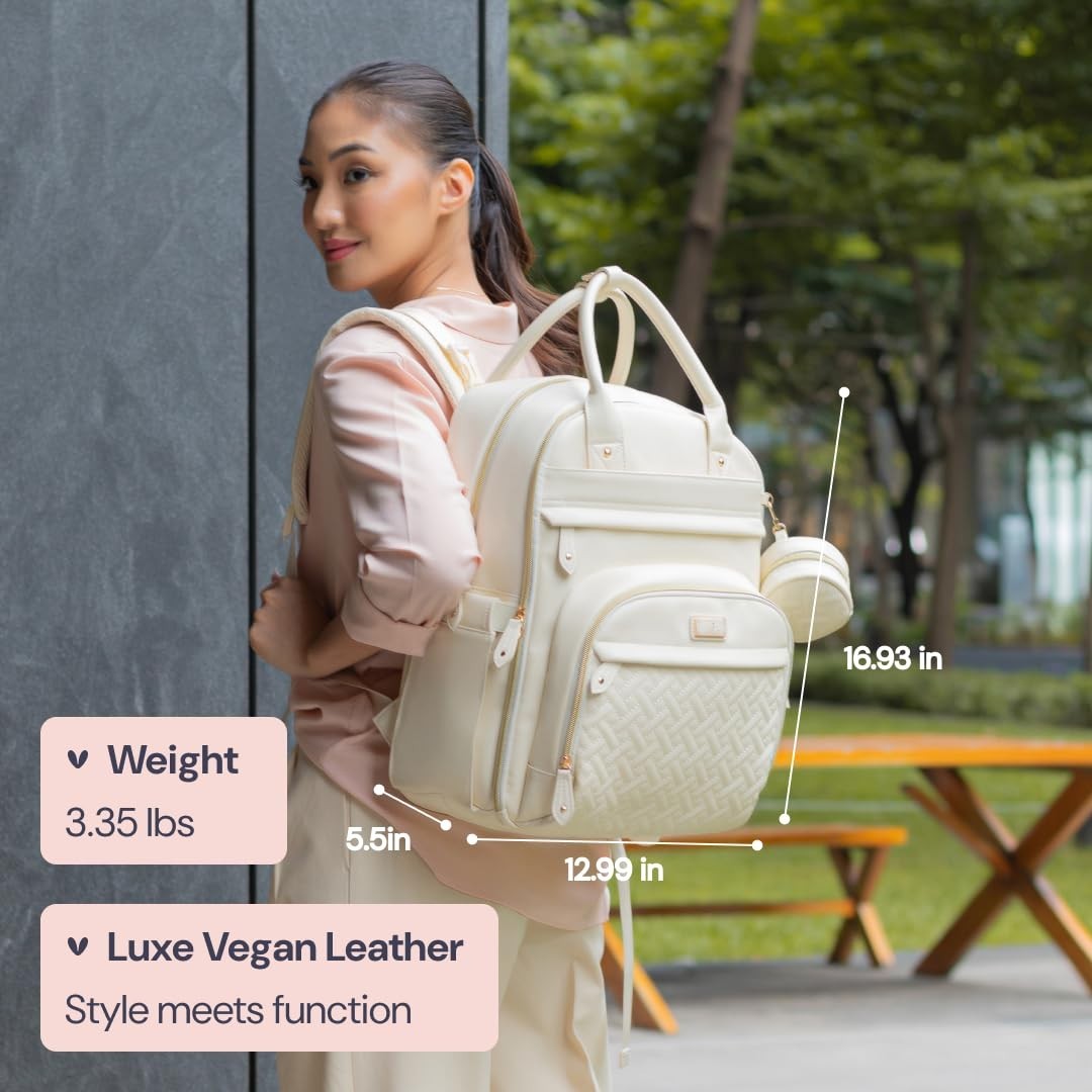Multi Function Leather Diaper Bag Backpack   Water Resistant, Changing Pad, Stro3