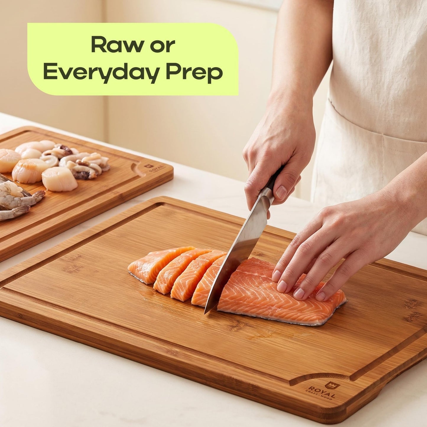 Wooden Cutting Boards Set   Bamboo Kitchen Prep & Serving Board with Juice Groov7