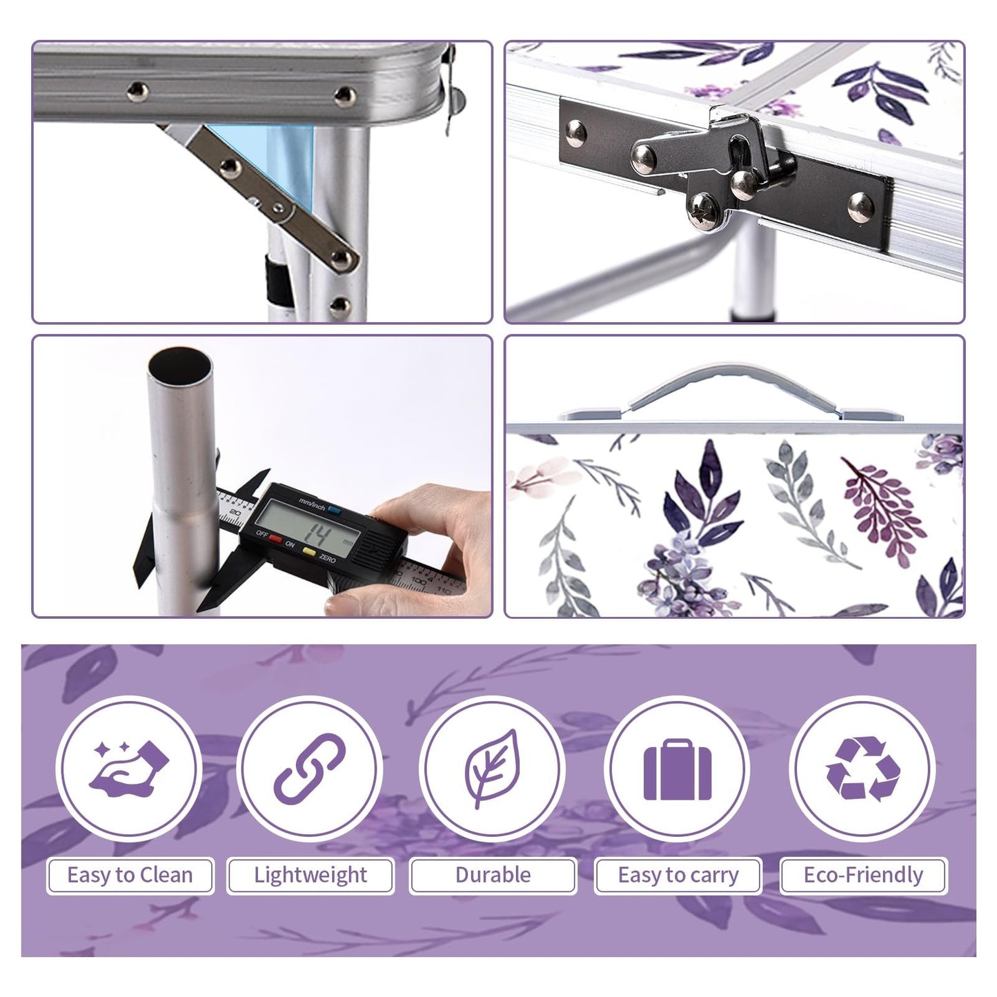Portable Folding Camping Table - 2ft Adjustable Height Picnic Table, Lightweight4