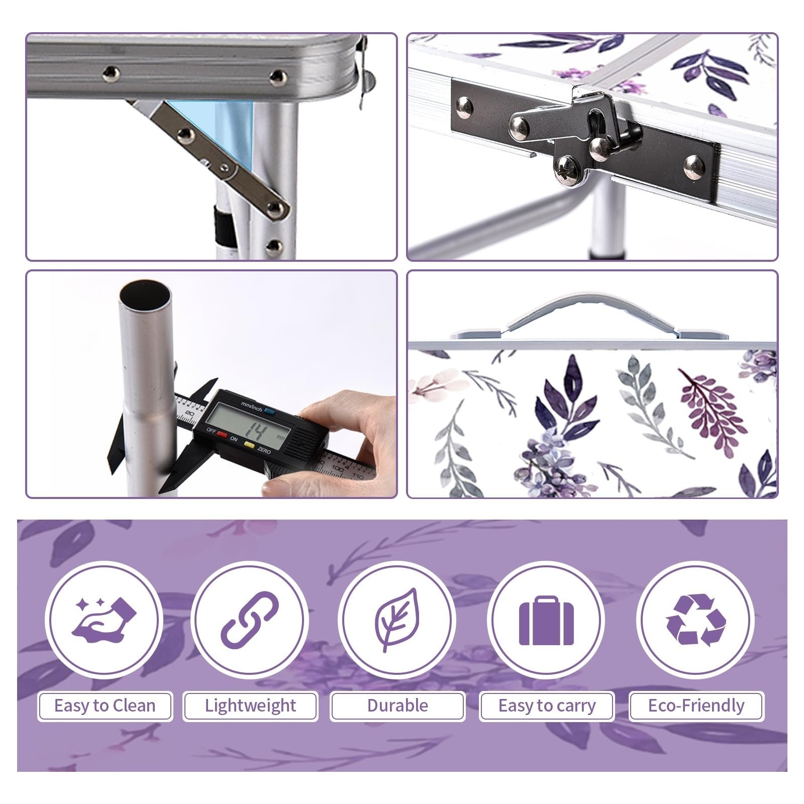 Portable Folding Camping Table - 2ft Adjustable Height Picnic Table, Lightweight4