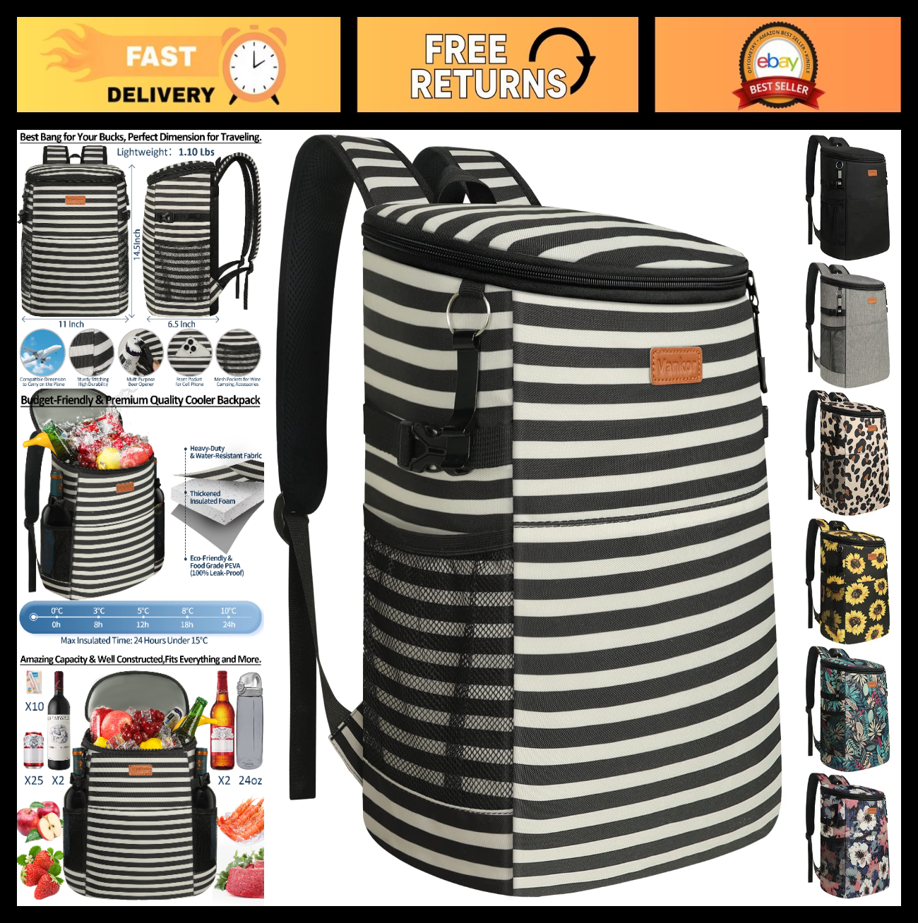 Insulated Camping Cooler Backpack - 30-45 Cans, Waterproof, Leak-Proof, Thermal0