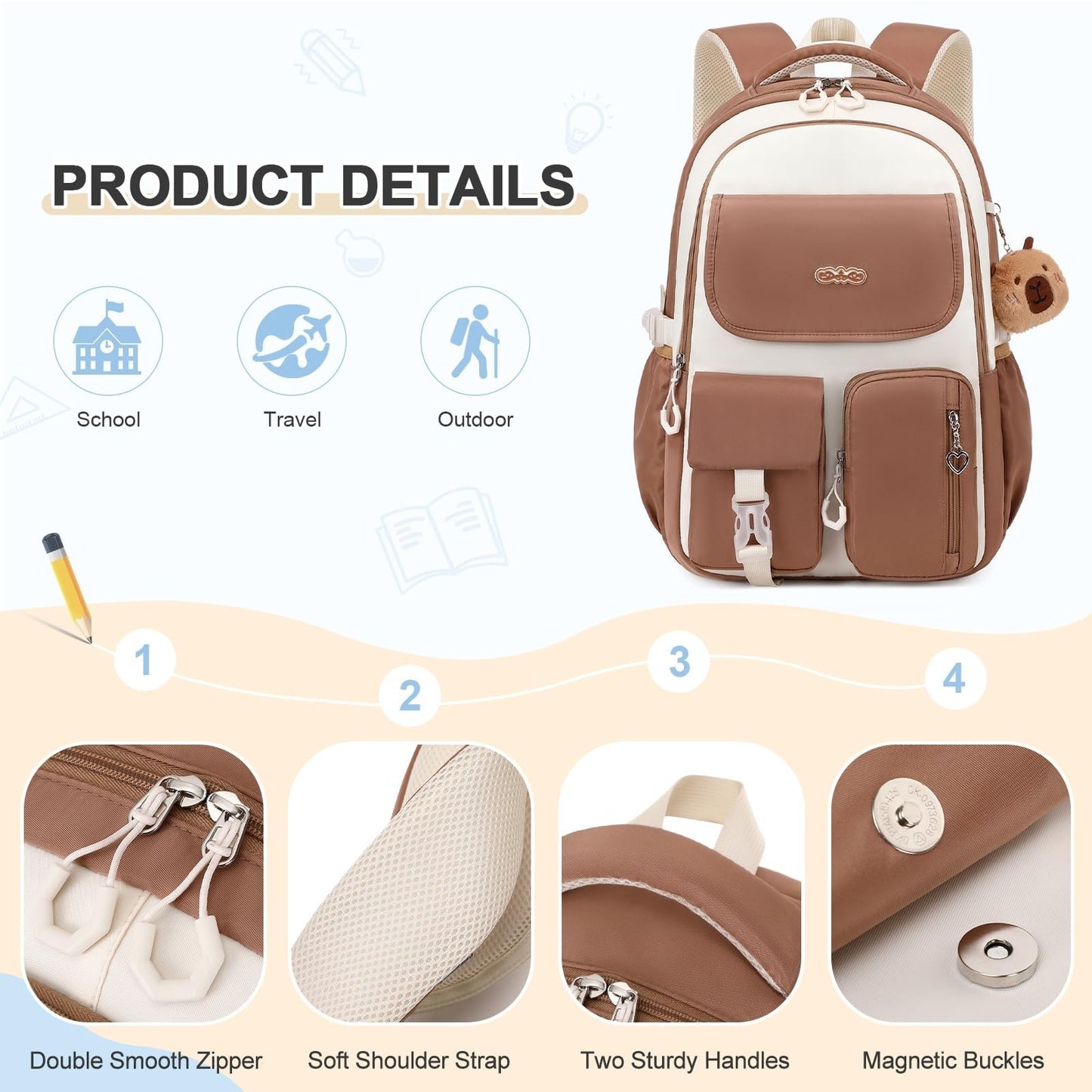 3PCS Girls School Backpack Set with Lunch Box & Pencil Pouch   Stylish & Durable4