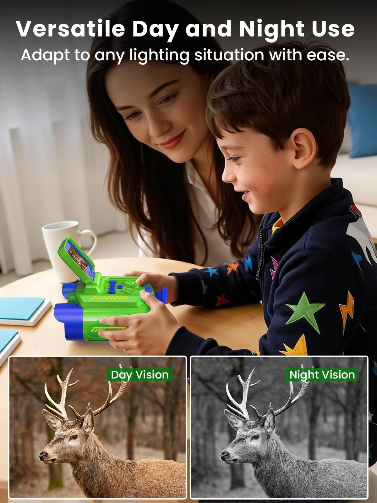Kids Binoculars with Night Vision & Camera, 10X Zoom Telescope for Ages 3 10+7