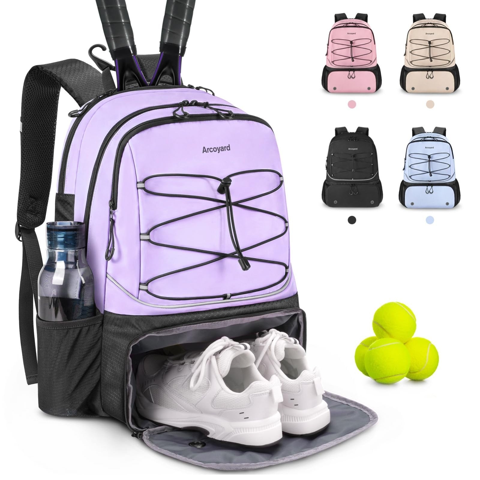 Tennis Bag for 2 Rackets, Professional Women's Tennis Backpack with Shoe Compart0