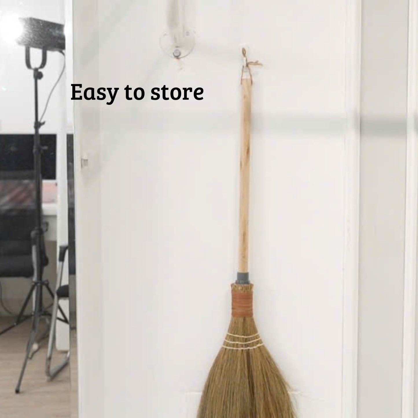 Natural Straw Broom with Wooden Handle - Indoor/Outdoor Cleaning Tool, 27.555