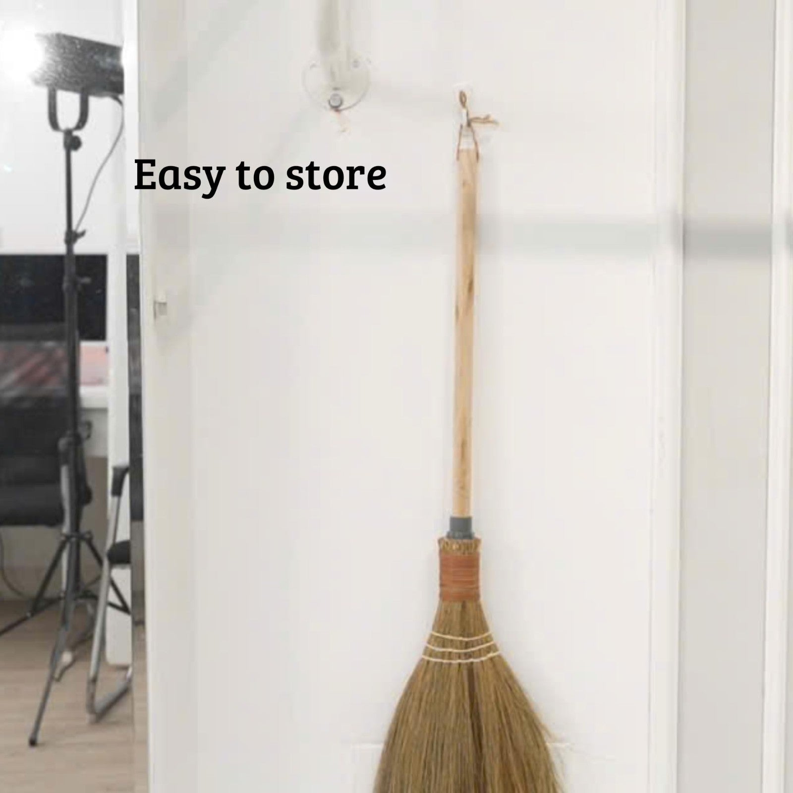 Natural Straw Broom with Wooden Handle - Indoor/Outdoor Cleaning Tool, 27.555