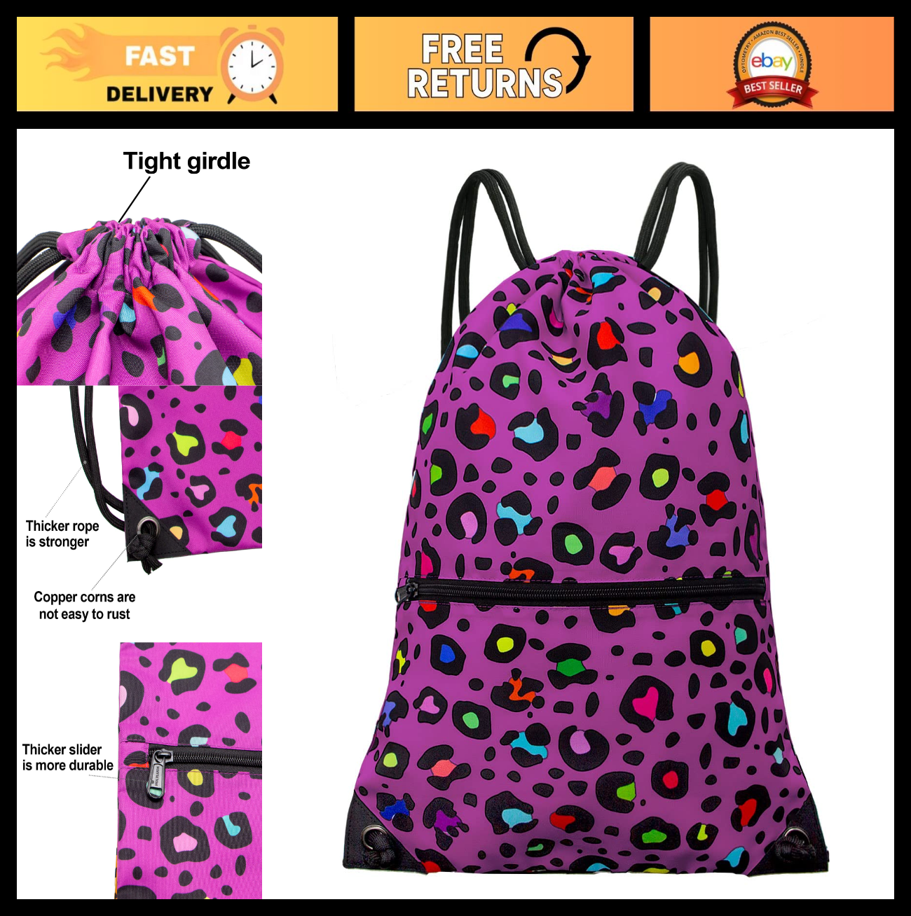 Durable Drawstring Backpack Bag for Sports, Gym, Travel & Outdoor Activities0