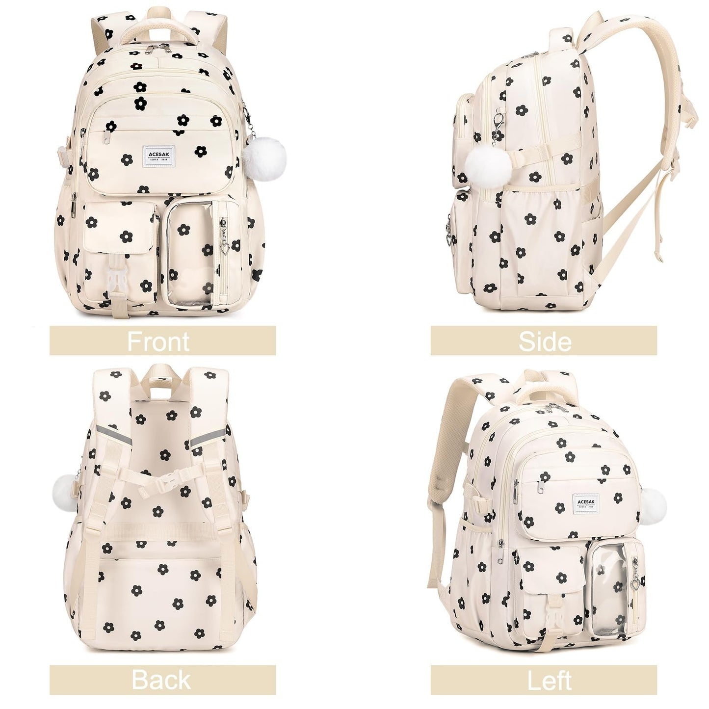Stylish Girls Backpack with Lunch Bag & Pencil Pouch   Teen Laptop Bookbag, Flor6