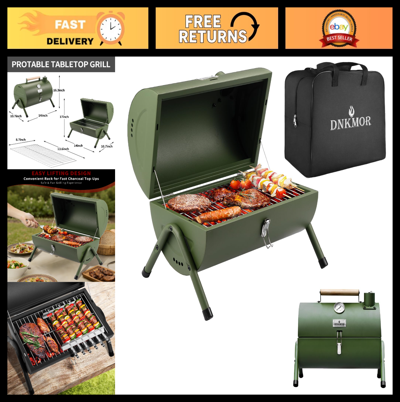 Portable Charcoal Grill - Tabletop BBQ Smoker for Outdoor Cooking & Camping0