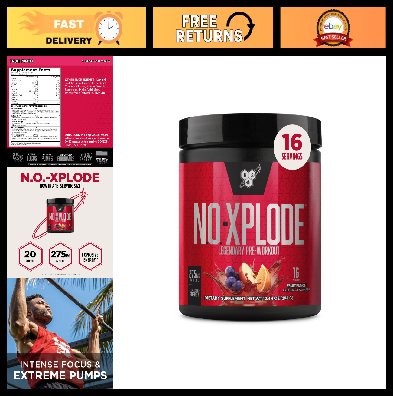 Pre Workout Powder with Creatine & Beta-Alanine, Fruit Punch, 16 Servings - Ener0