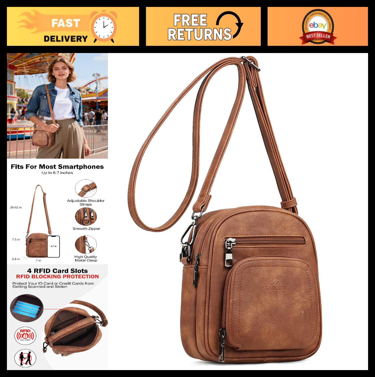 Stylish Small Crossbody Purses for Women, RFID Anti-Theft, 4 Card Slots0