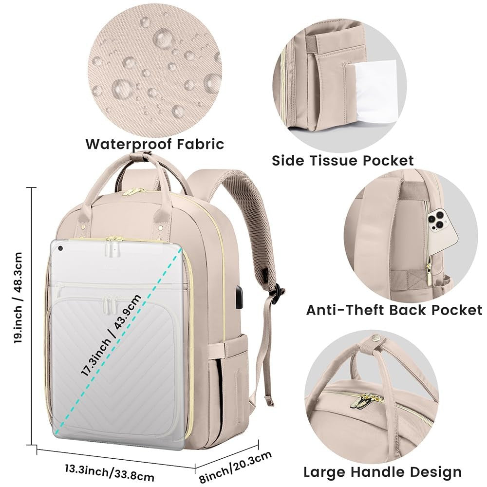 Stylish Water Resistant Laptop Backpack for Women, USB Charging, Travel Work Bag2